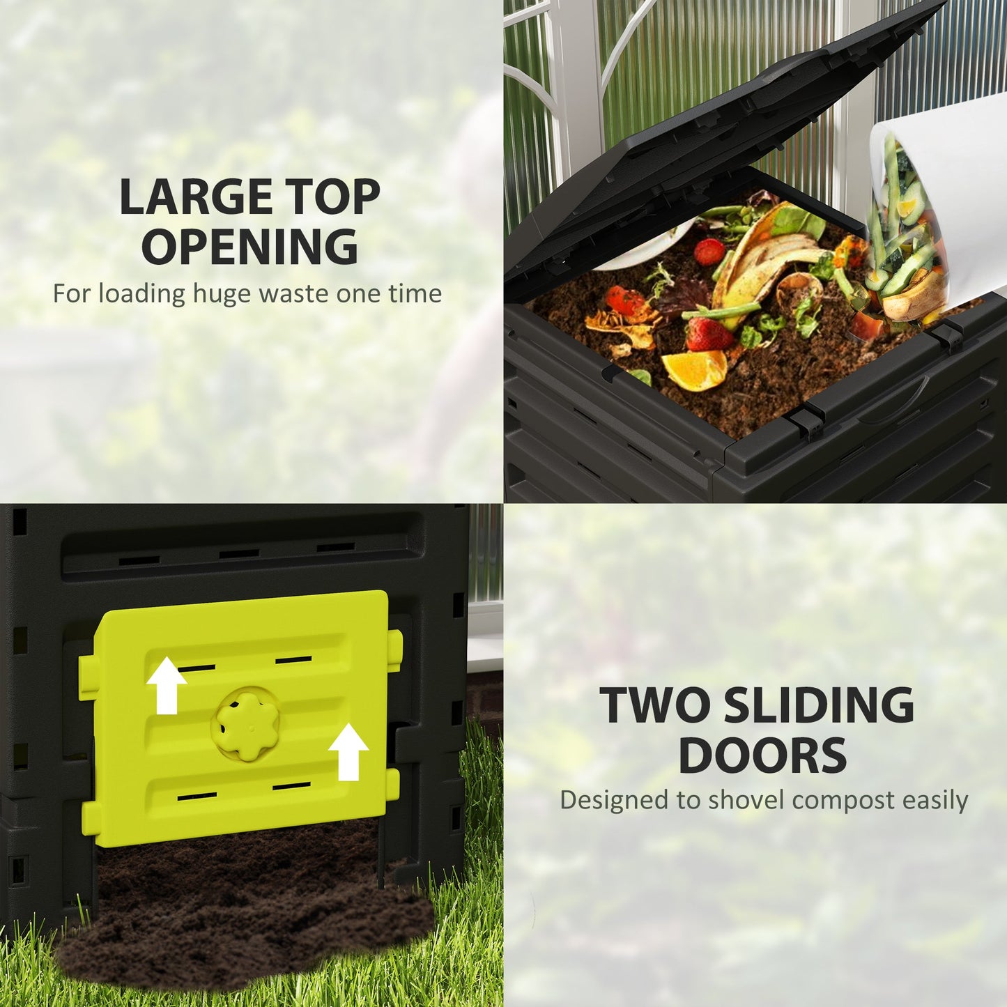 Compost Bin, 120 Gallon (450L) Garden Composter with Gloves, 80 Vents and 2 Sliding Doors, Lightweight & Solid, Fast Creation of Fertile Soil, Yellow