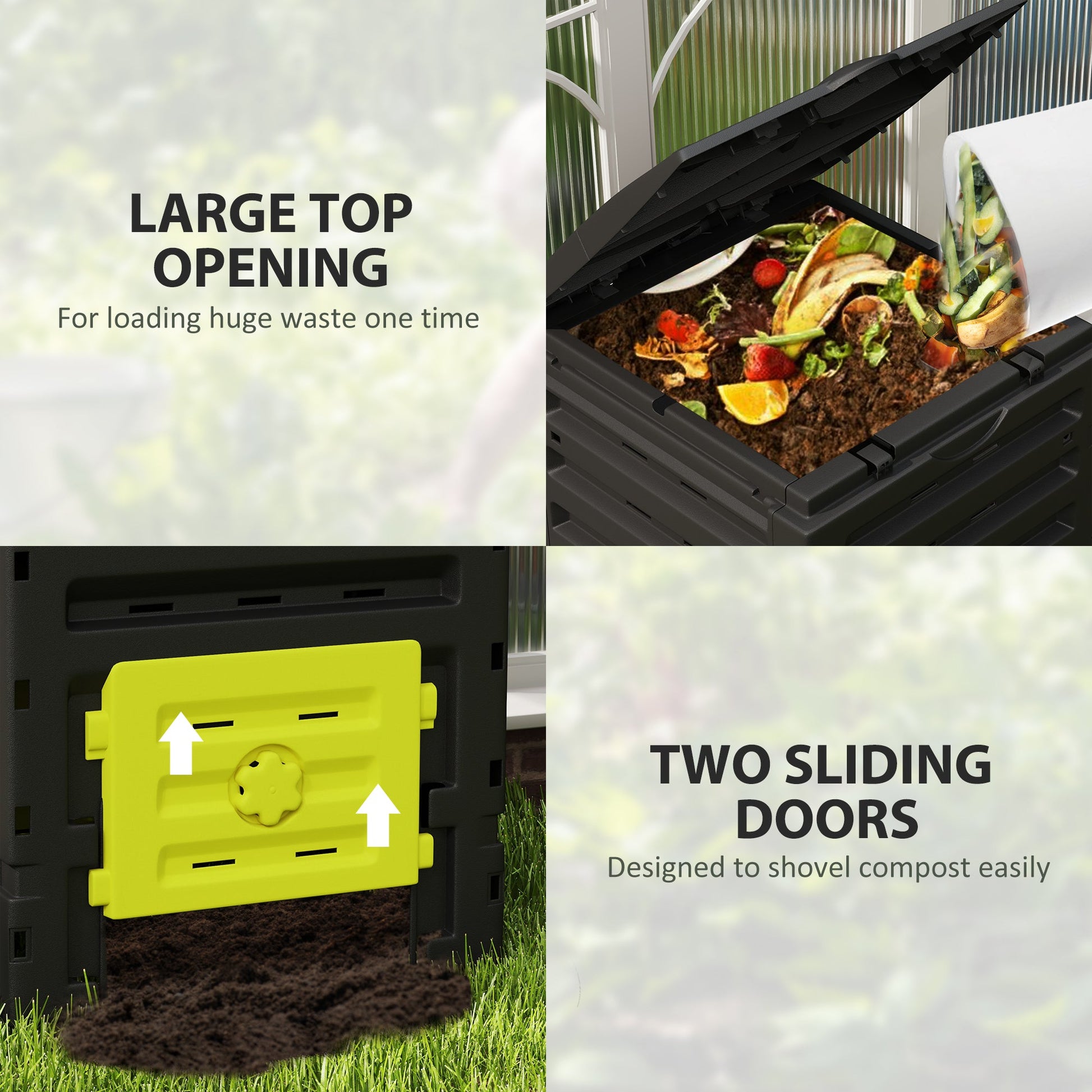Compost Bin, 120 Gallon (450L) Garden Composter with Gloves, 80 Vents and 2 Sliding Doors, Lightweight & Solid, Fast Creation of Fertile Soil, Yellow