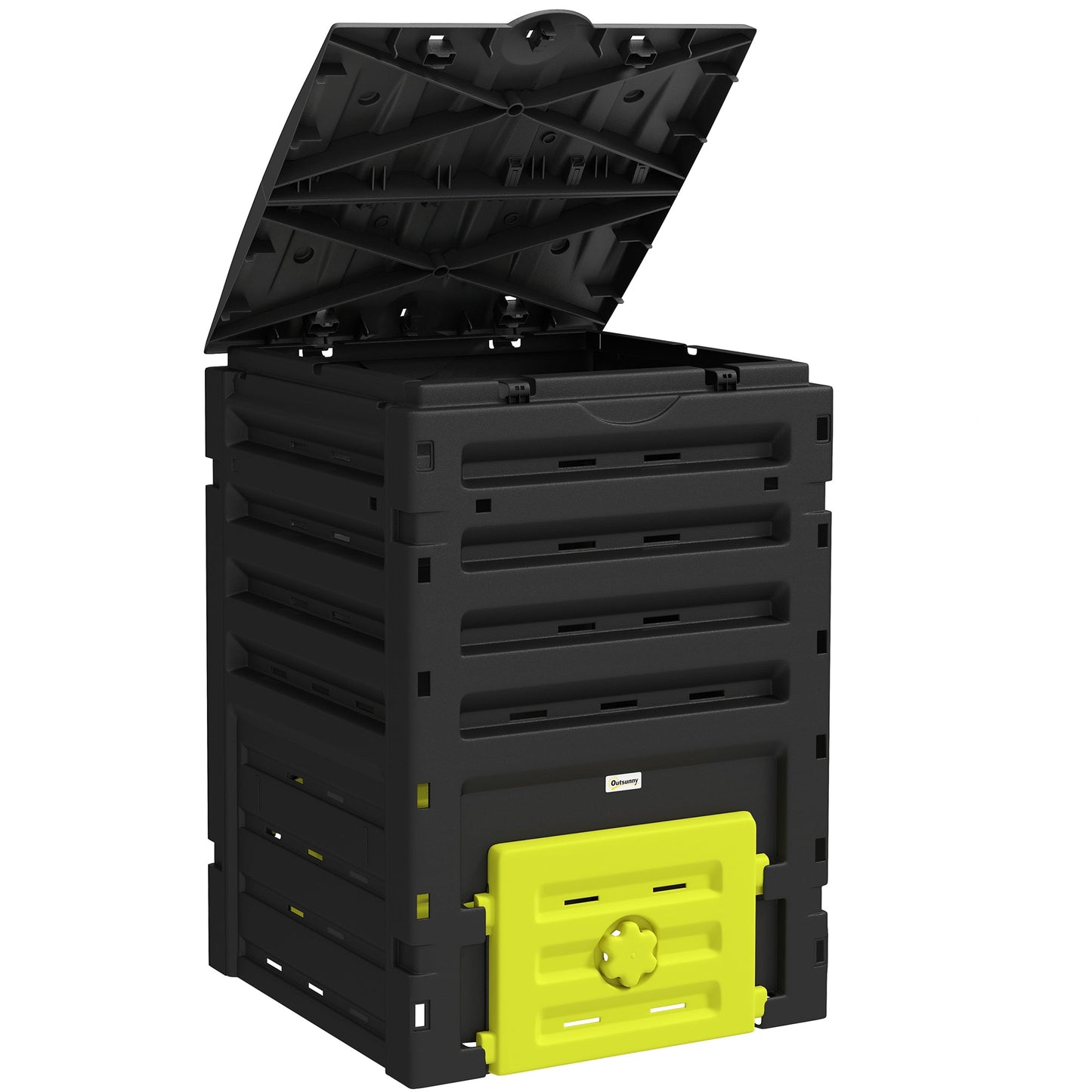 Compost Bin, 120 Gallon (450L) Garden Composter with Gloves, 80 Vents and 2 Sliding Doors, Lightweight & Solid, Fast Creation of Fertile Soil, Yellow