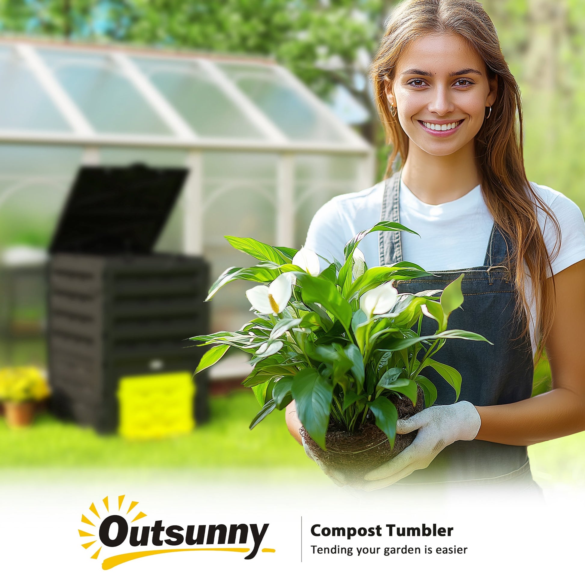 Compost Bin, 120 Gallon (450L) Garden Composter with Gloves, 80 Vents and 2 Sliding Doors, Lightweight & Solid, Fast Creation of Fertile Soil, Yellow