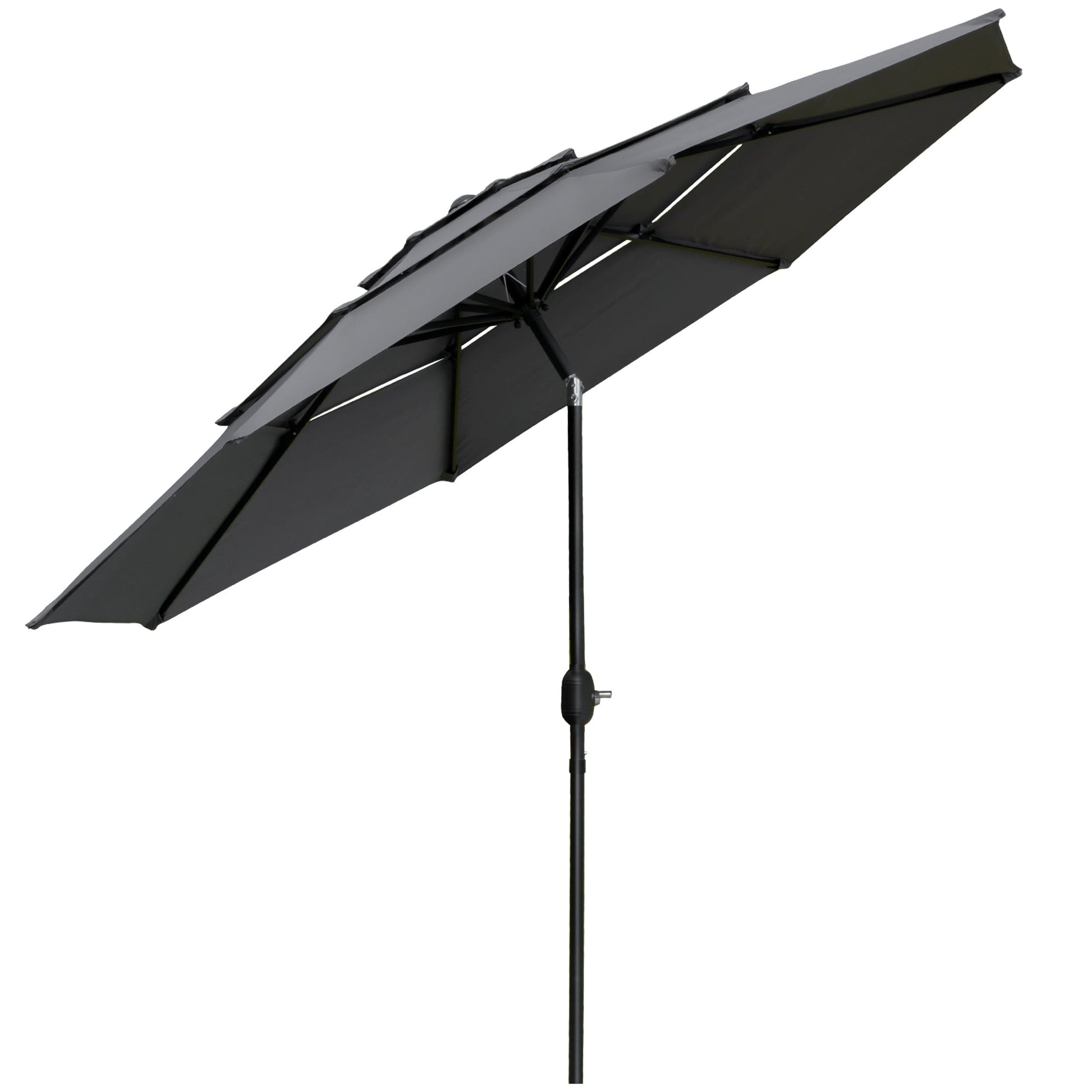 9FT 3 Tiers Patio Umbrella Outdoor Market Umbrella with Crank, Push Button Tilt for Deck, Backyard and Lawn, Light Grey