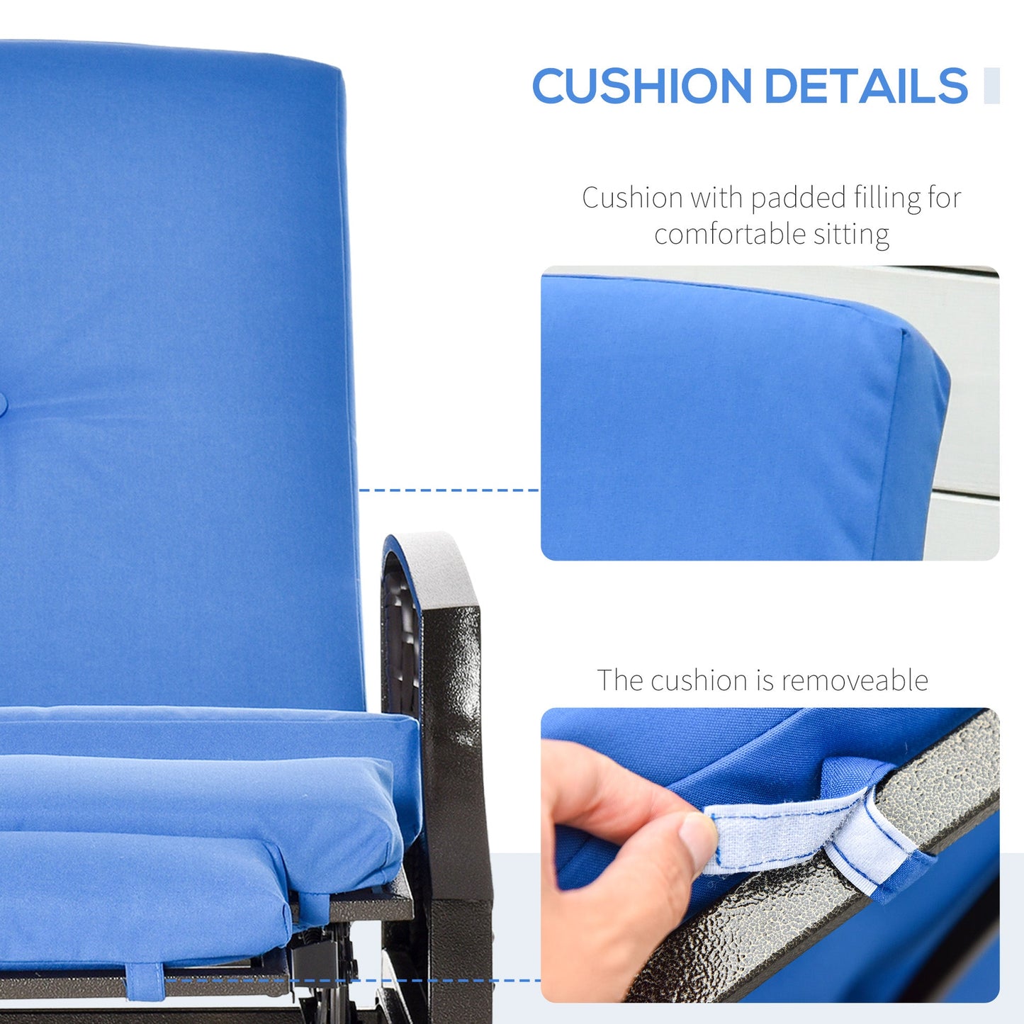 PE Rattan Outdoor Recliner Chair, Wicker Patio Lounge Chair with Adjustable Backrest, Retractable Footrest and Cushion, Blue