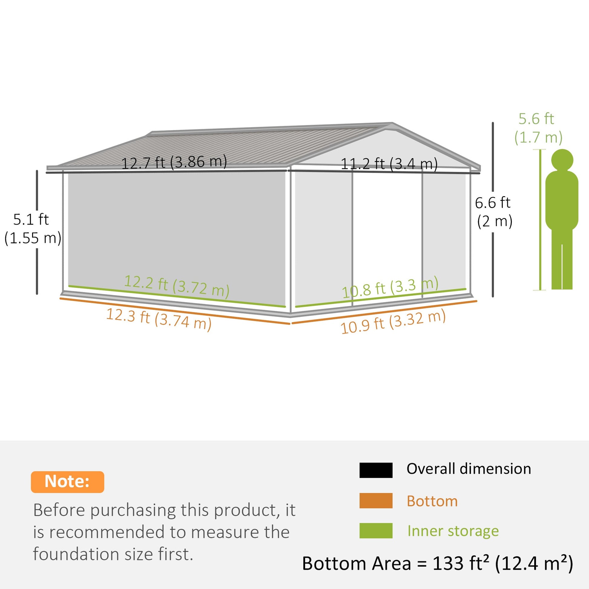11' x 13' Garden Storage Shed with Foundation Kit, Metal Tool Storage House with Double Doors for Outdoor Patio Yard, Brown