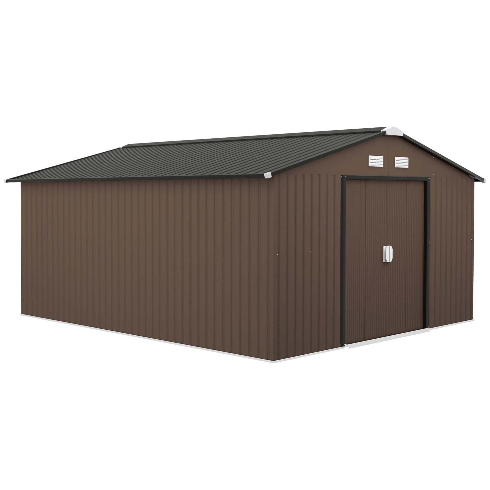 11' x 13' Garden Storage Shed with Foundation Kit, Metal Tool Storage House with Double Doors for Outdoor Patio Yard, Brown