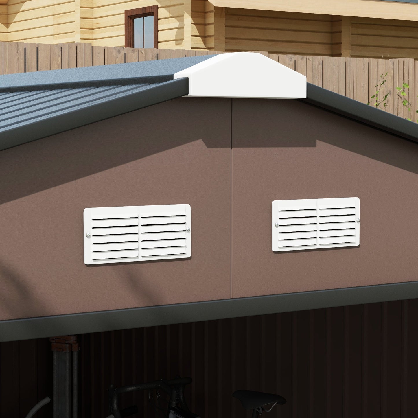 11' x 13' Garden Storage Shed with Foundation Kit, Metal Tool Storage House with Double Doors for Outdoor Patio Yard, Brown