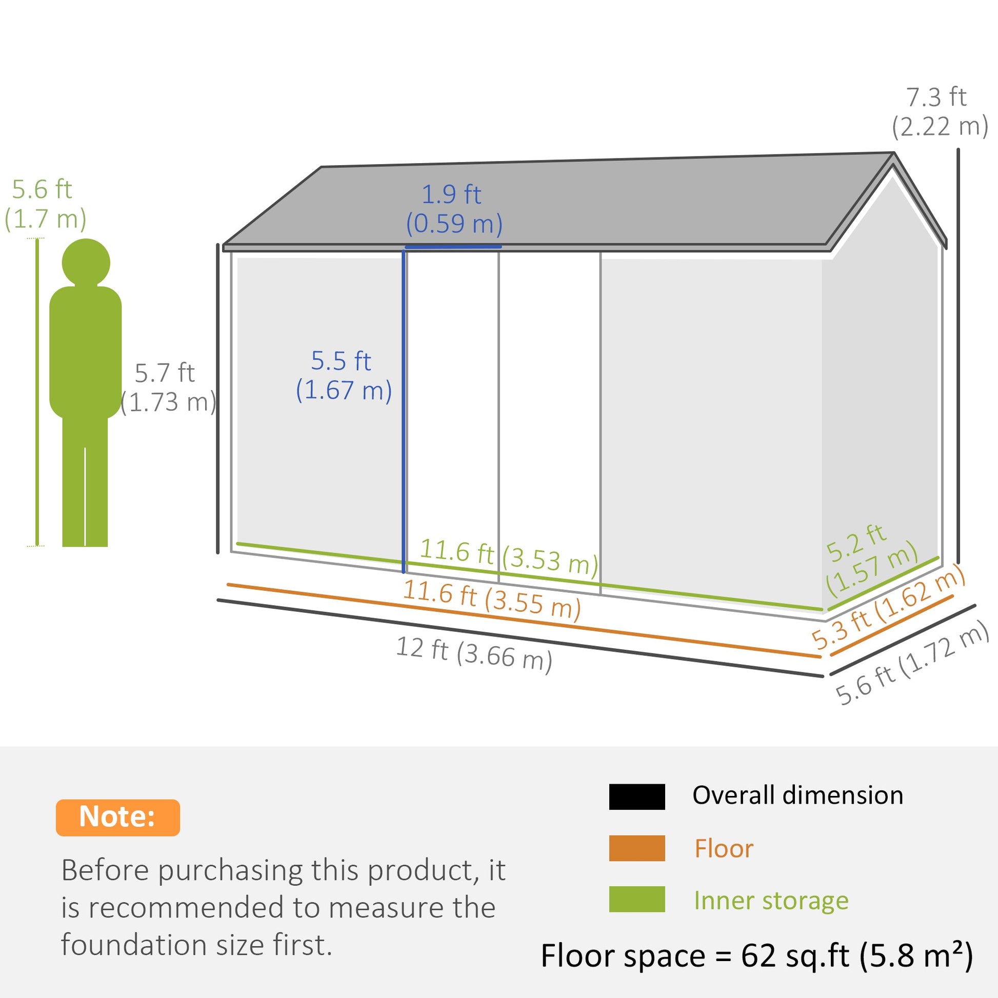 12' x 5.5' Outdoor Storage Shed, Metal Garden Shed Storage House with Window, Lockable Door, Vents, for Backyard, Patio, Lawn, Dark Grey