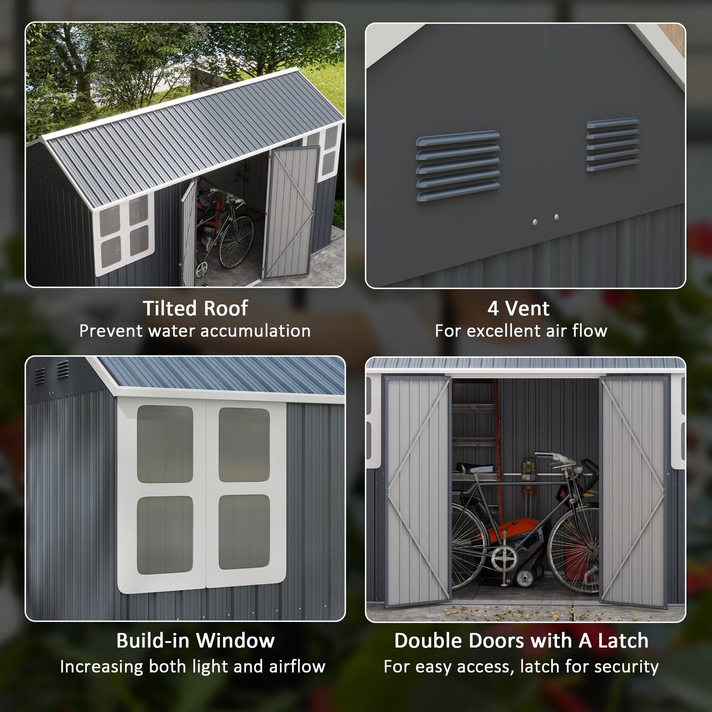 12' x 5.5' Outdoor Storage Shed, Metal Garden Shed Storage House with Window, Lockable Door, Vents, for Backyard, Patio, Lawn, Dark Grey