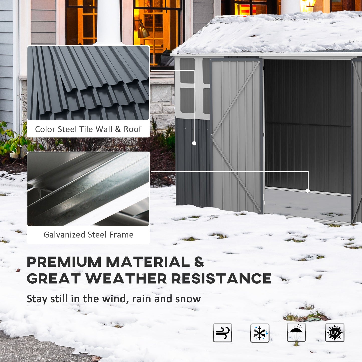 12' x 5.5' Outdoor Storage Shed, Metal Garden Shed Storage House with Window, Lockable Door, Vents, for Backyard, Patio, Lawn, Dark Grey