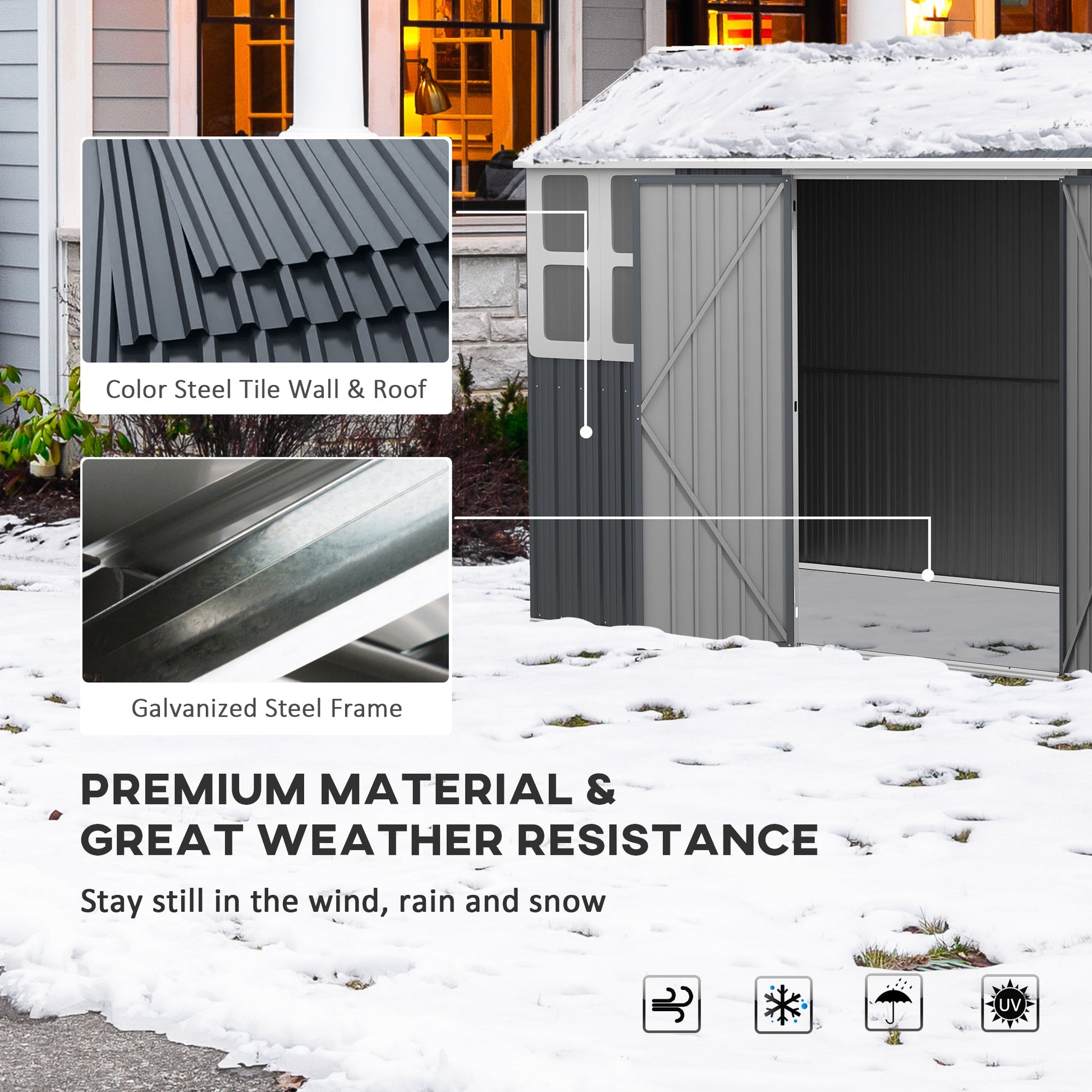 12' x 5.5' Outdoor Storage Shed, Metal Garden Shed Storage House with Window, Lockable Door, Vents, for Backyard, Patio, Lawn, Dark Grey