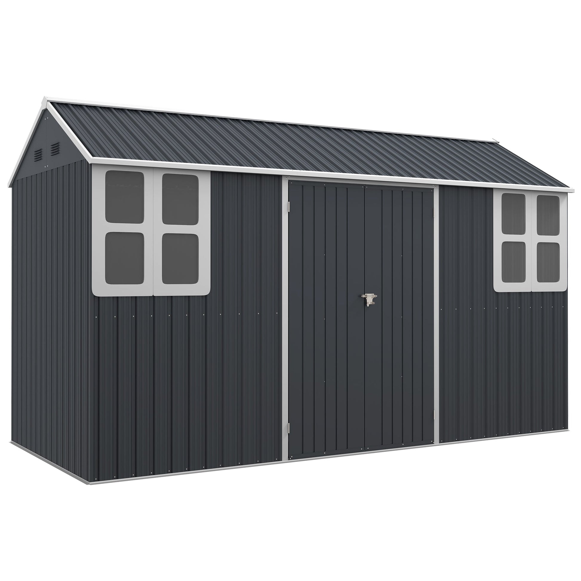 12' x 5.5' Outdoor Storage Shed, Metal Garden Shed Storage House with Window, Lockable Door, Vents, for Backyard, Patio, Lawn, Dark Grey