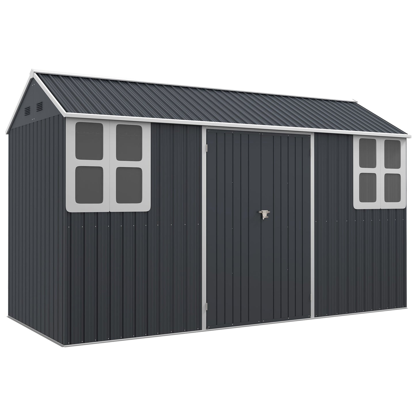 12' x 5.5' Outdoor Storage Shed, Metal Garden Shed Storage House with Window, Lockable Door, Vents, for Backyard, Patio, Lawn, Dark Grey