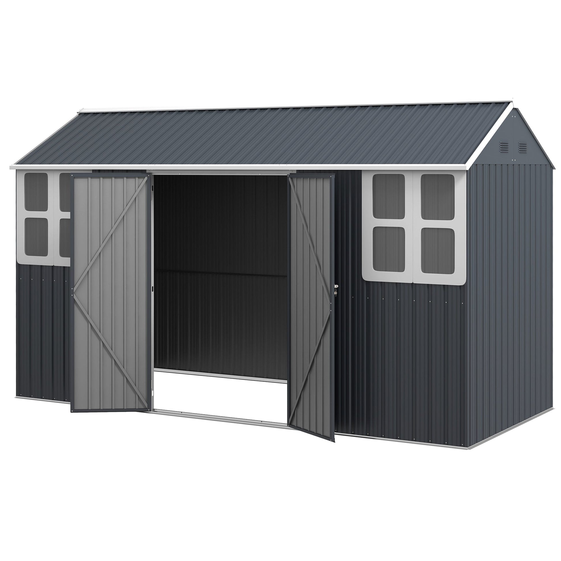 12' x 5.5' Outdoor Storage Shed, Metal Garden Shed Storage House with Window, Lockable Door, Vents, for Backyard, Patio, Lawn, Dark Grey