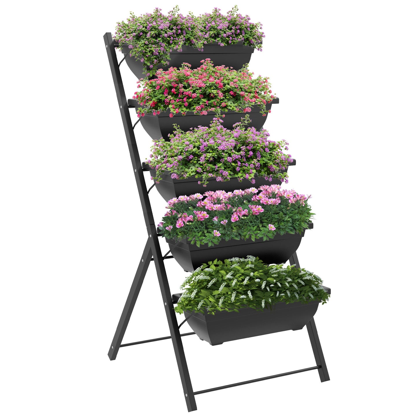 5-Tier Raised Garden Bed with 5 Planter Boxes, Outdoor Plant Stand Grow Containers with Leaking Holes for Balcony Patio Outdoor, Black