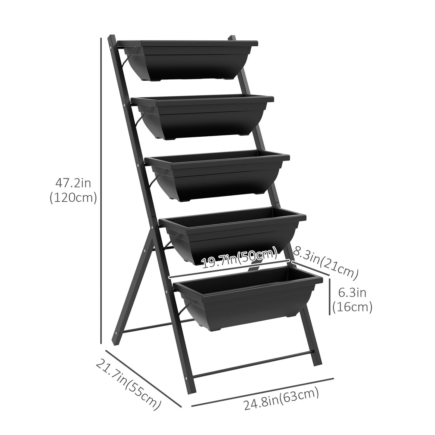 5-Tier Raised Garden Bed with 5 Planter Boxes, Outdoor Plant Stand Grow Containers with Leaking Holes for Balcony Patio Outdoor, Black