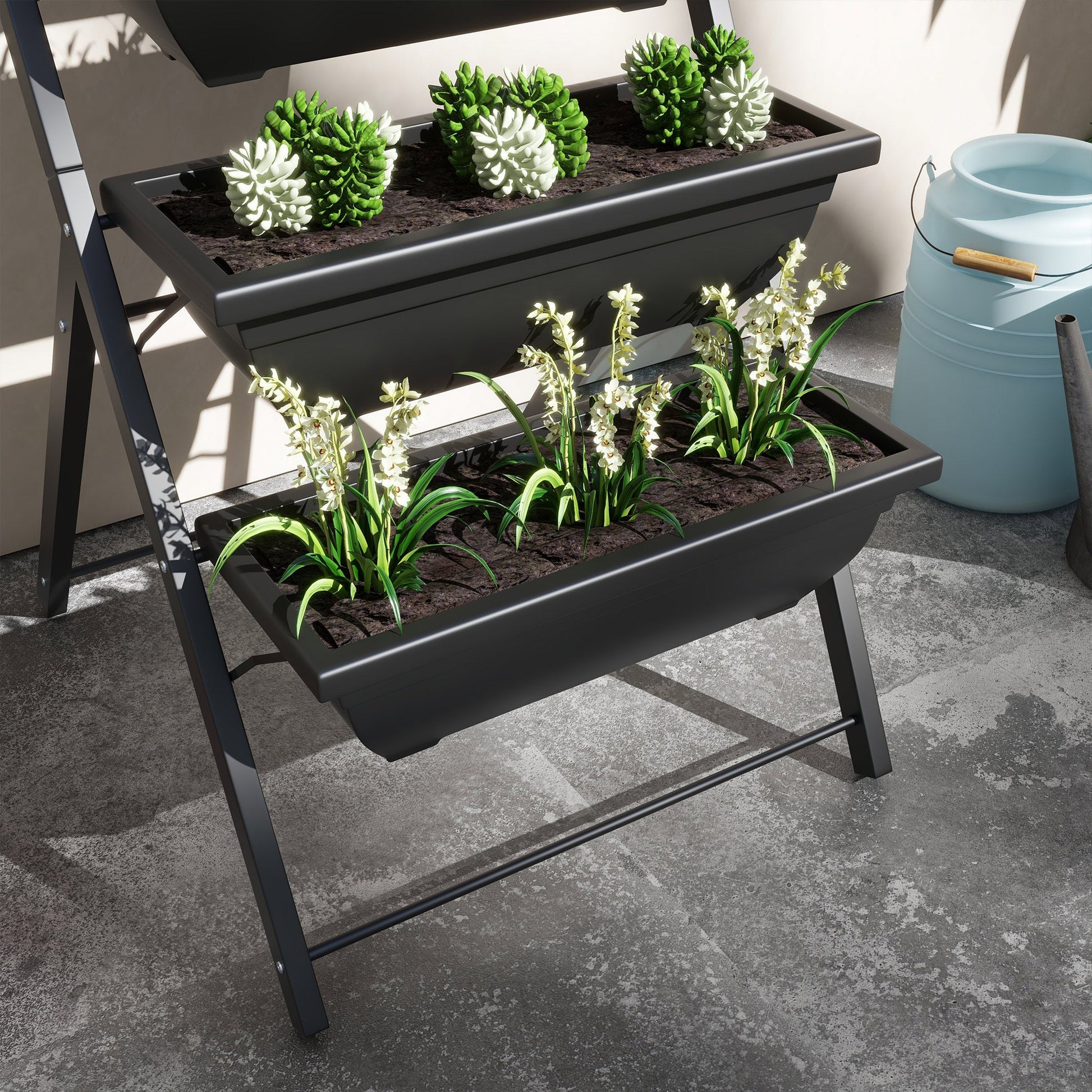 5-Tier Raised Garden Bed with 5 Planter Boxes, Outdoor Plant Stand Grow Containers with Leaking Holes for Balcony Patio Outdoor, Black