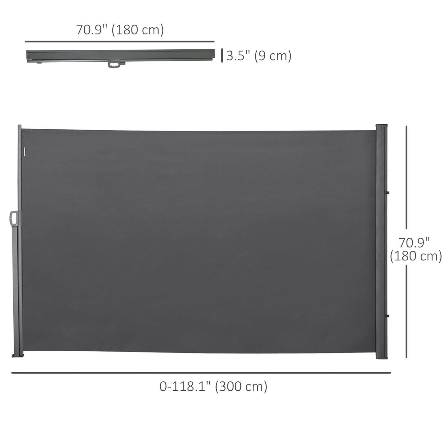 118" x 71" Retractable Side Awning Patio Outdoor Folding Privacy Screen with Resistance to UV Rays & Wind, Grey