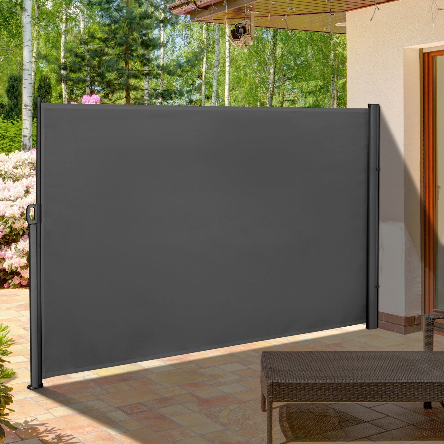 118" x 71" Retractable Side Awning Patio Outdoor Folding Privacy Screen with Resistance to UV Rays & Wind, Grey