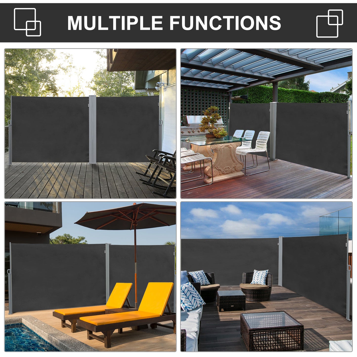 118" x 71" Retractable Side Awning Patio Outdoor Folding Privacy Screen with Resistance to UV Rays & Wind, Grey