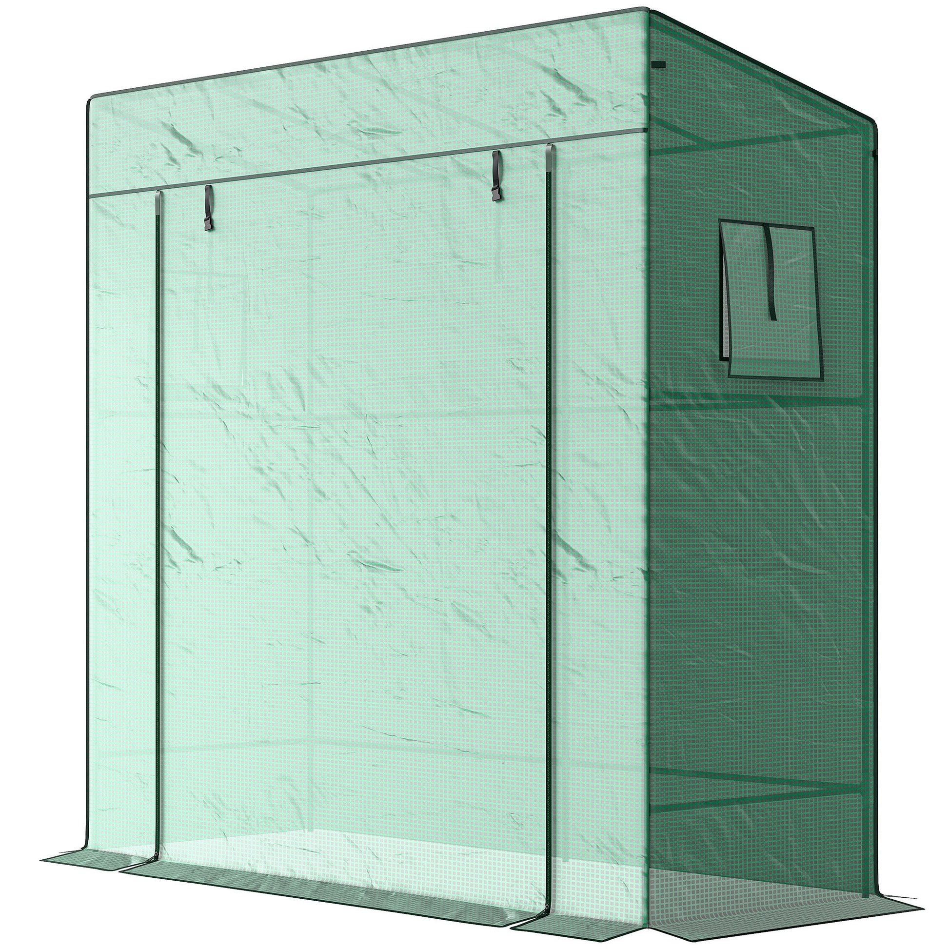 Lean-to Tomato Greenhouse with PE Cover, Walk-in Green House with Roll-up Door and 2 Mesh Windows, Portable Plant Grow House for Indoor Outdoor, 77.2"x30.3"x77.6", Green