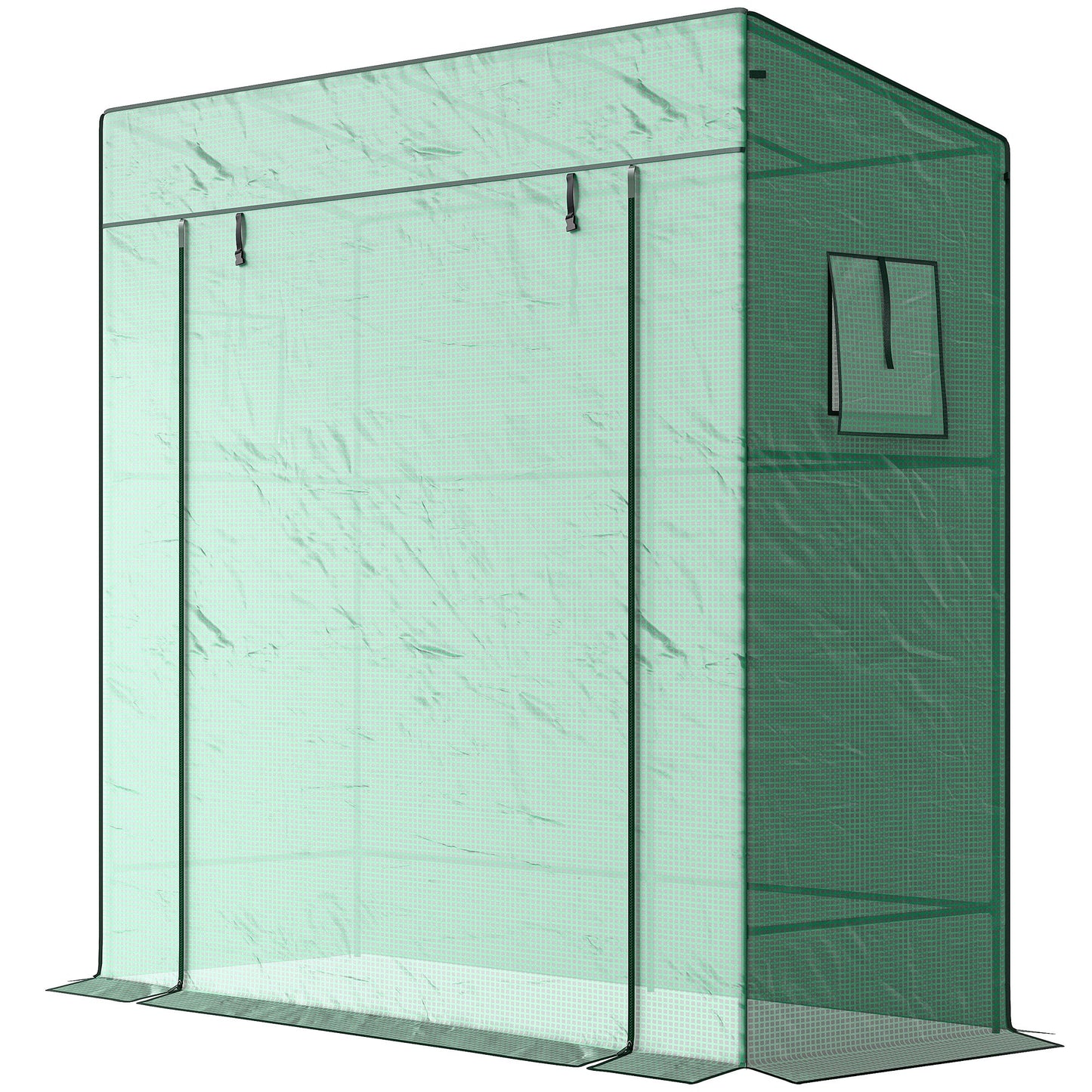Lean-to Tomato Greenhouse with PE Cover, Walk-in Green House with Roll-up Door and 2 Mesh Windows, Portable Plant Grow House for Indoor Outdoor, 77.2"x30.3"x77.6", Green
