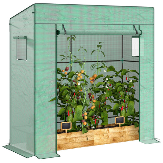 Lean-to Tomato Greenhouse with PE Cover, Walk-in Green House with Roll-up Door and 2 Mesh Windows, Portable Plant Grow House for Indoor Outdoor, 77.2"x30.3"x77.6", Green