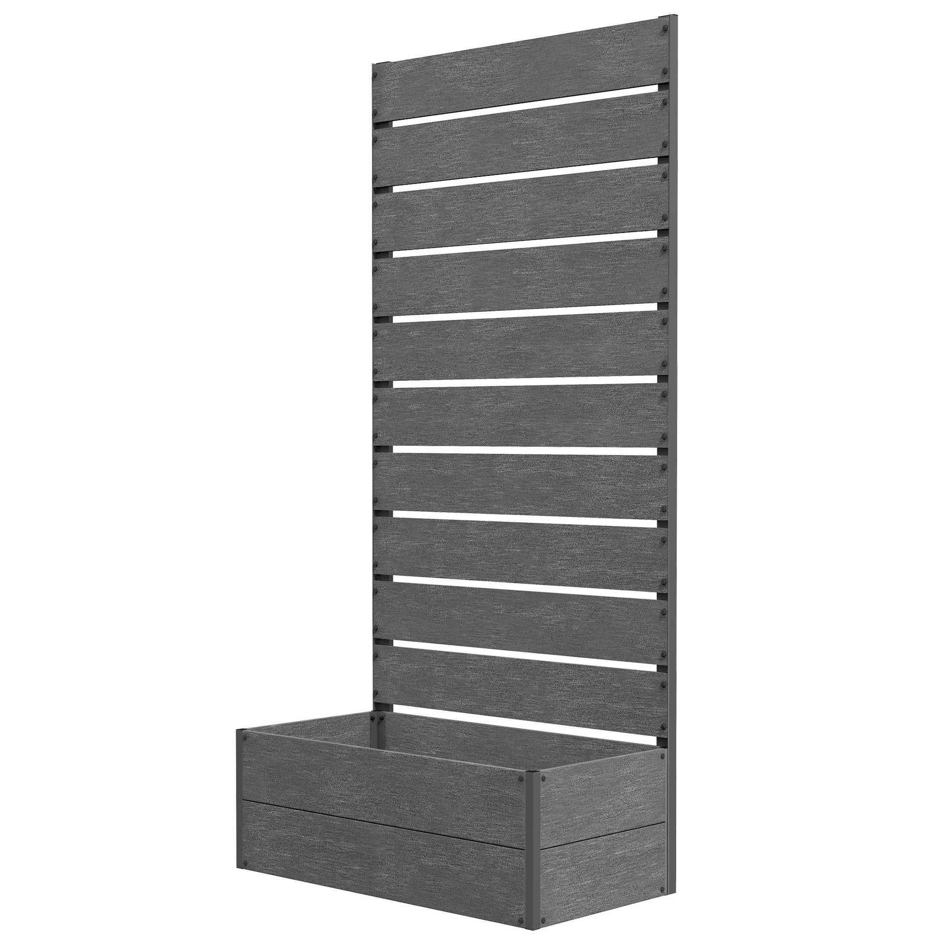 Raised Garden Bed with Trellis for Climbing Plants, 28" x 15" x 59" Planter Box with Self Draining Gap, Freestanding Trellis Planter for Outdoor, Patio, Dark Grey