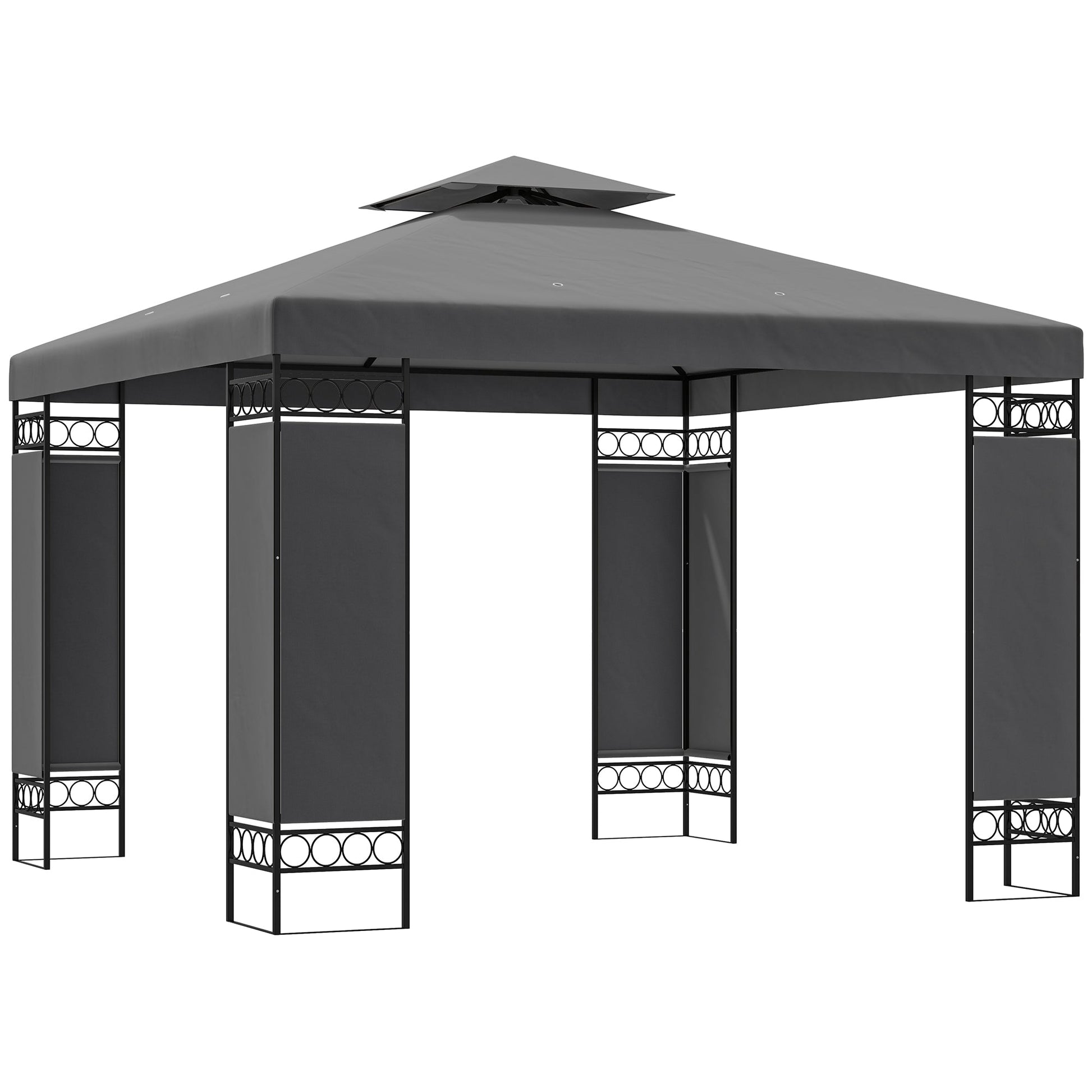 10 x 10 FT Canopy Gazebo, Double Roof Outdoor Gazebo with Screen Panels and Metal Frame, Patio Gazebo for Poolside, Garden, Deck, Backyard, Dark Grey