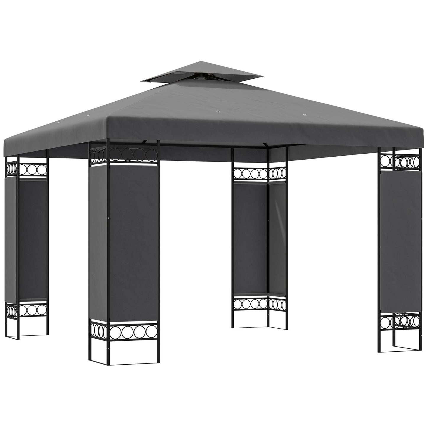 10 x 10 FT Canopy Gazebo, Double Roof Outdoor Gazebo with Screen Panels and Metal Frame, Patio Gazebo for Poolside, Garden, Deck, Backyard, Dark Grey