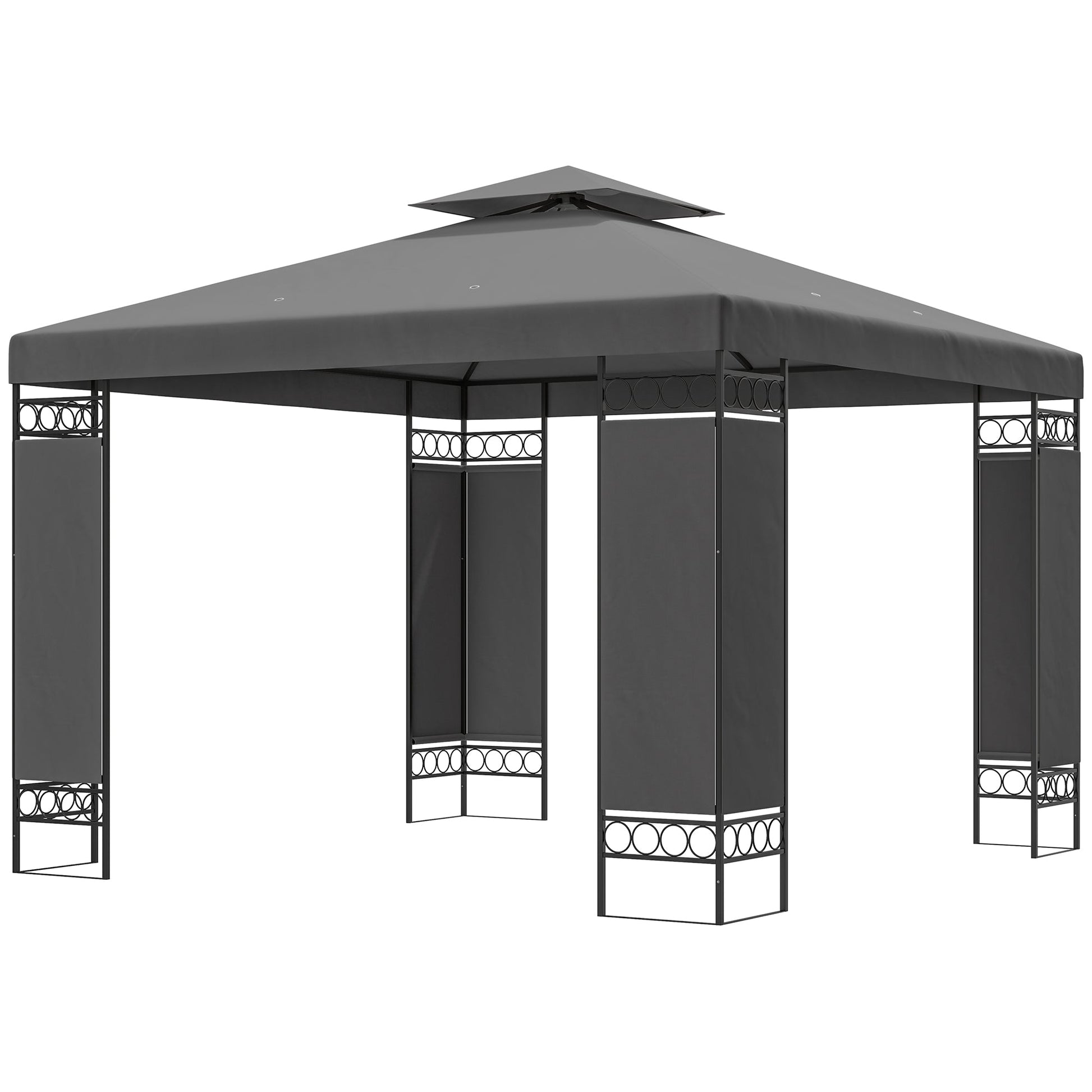 10 x 10 FT Canopy Gazebo, Double Roof Outdoor Gazebo with Screen Panels and Metal Frame, Patio Gazebo for Poolside, Garden, Deck, Backyard, Dark Grey
