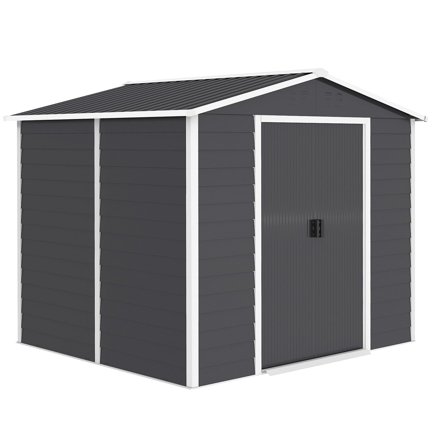 8' x 7' Outdoor Storage Shed, Easy to Assemble, Upgraded Galvanized Metal Garden Shed with Lockable Doors, Floor Frame and Gloves for Backyard, Lawn, Patio, Dark Grey