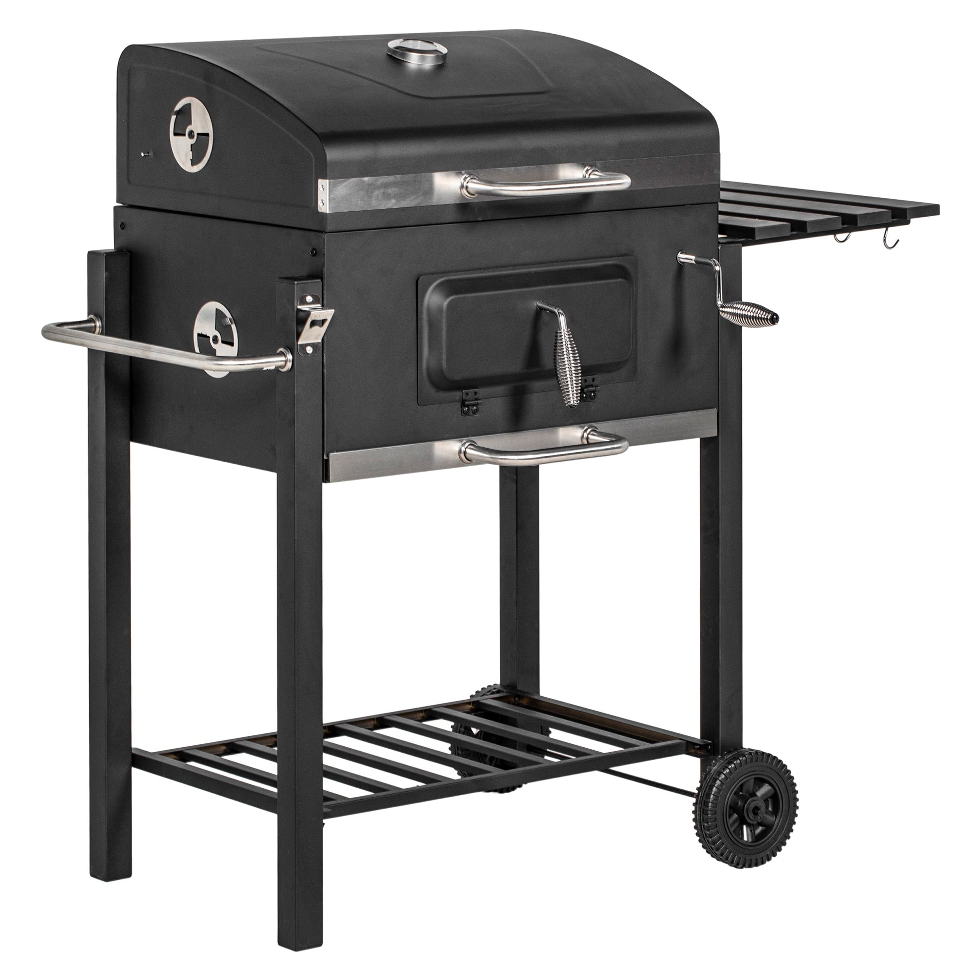 BBQ Trolley Charcoal Grill Portable Stainless Steel Barbecue Tool Kits for Camping Hiking Picnic Backyard w/ Wheels and Side Shelf