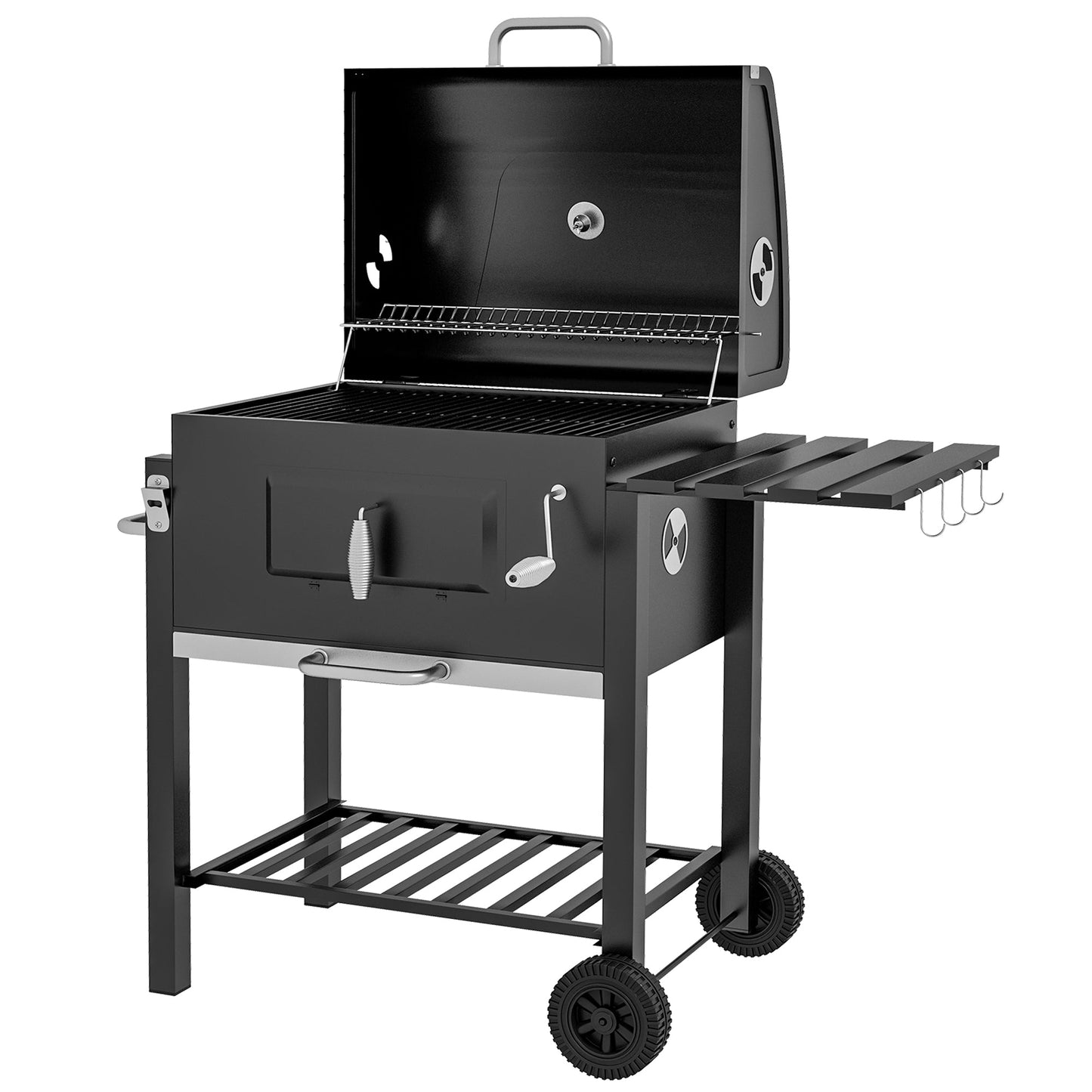 BBQ Trolley Charcoal Grill Portable Stainless Steel Barbecue Tool Kits for Camping Hiking Picnic Backyard w/ Wheels and Side Shelf