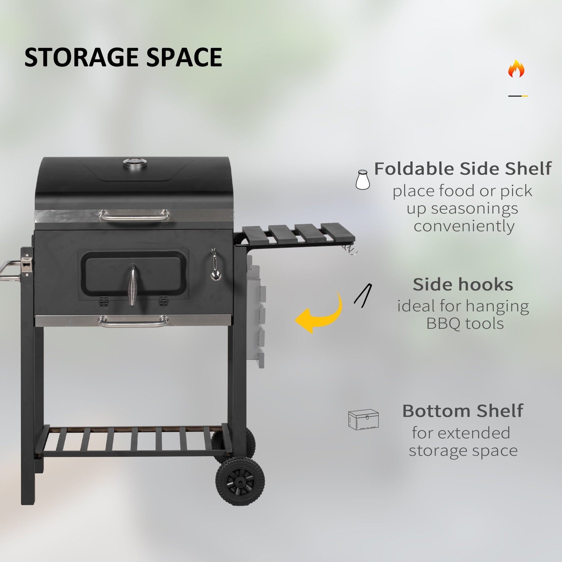 BBQ Trolley Charcoal Grill Portable Stainless Steel Barbecue Tool Kits for Camping Hiking Picnic Backyard w/ Wheels and Side Shelf