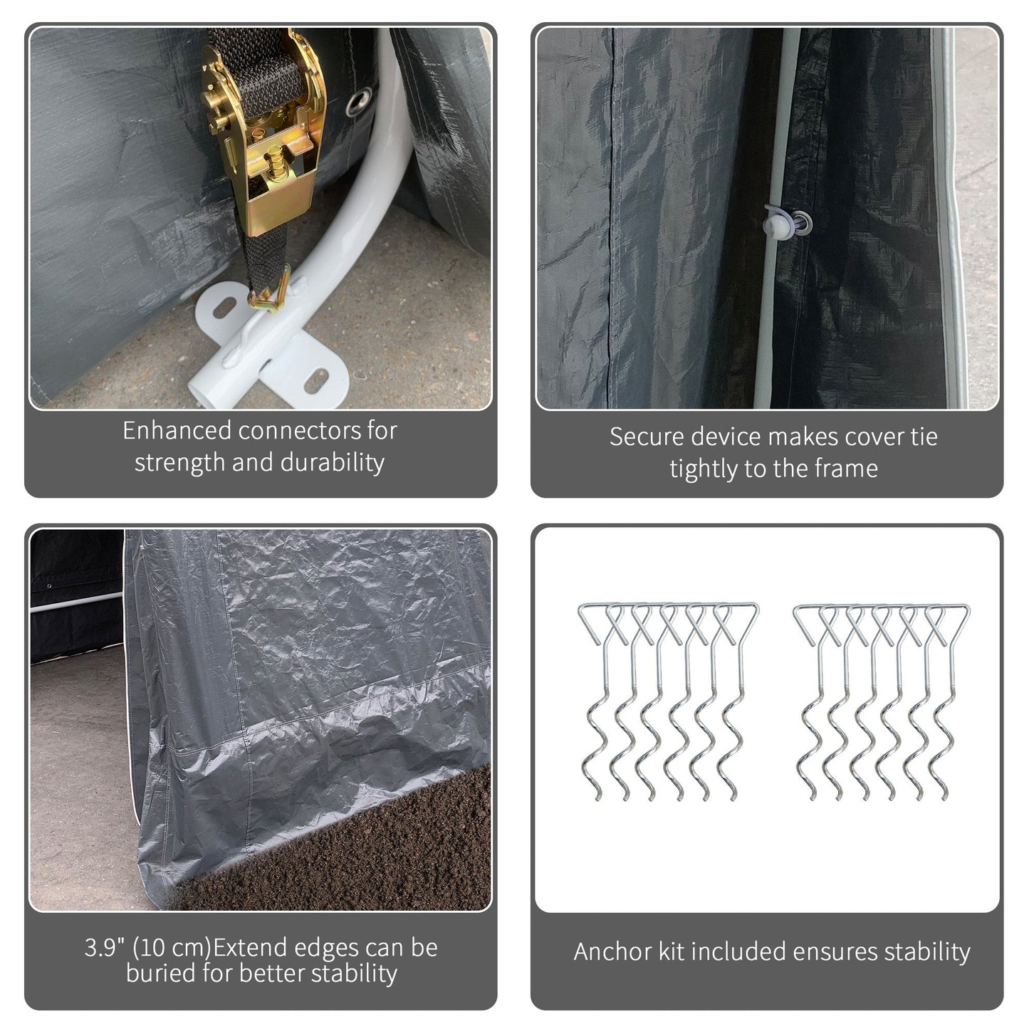 7.9' x 6.6' Garden Storage Tent, Heavy Duty Bike Shed, Patio Storage Shelter w/ Metal Frame and Double Zipper Doors, Dark Grey