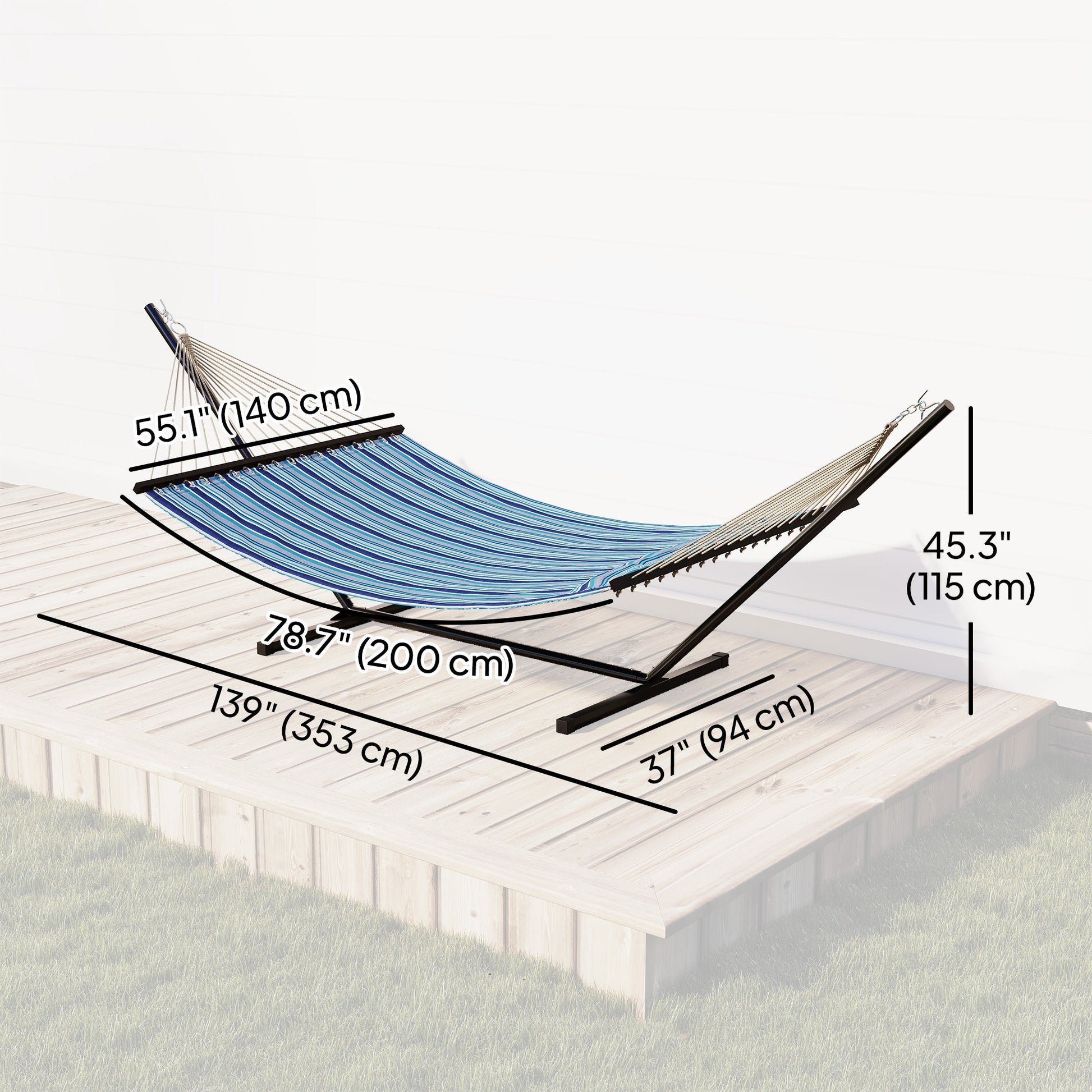 Outdoor Hammock with Stand, Detachable Pillow and Spreader Bars, Heavy Duty Hammock for Outdoor, 264 lbs Capacity Steel Stand, Blue
