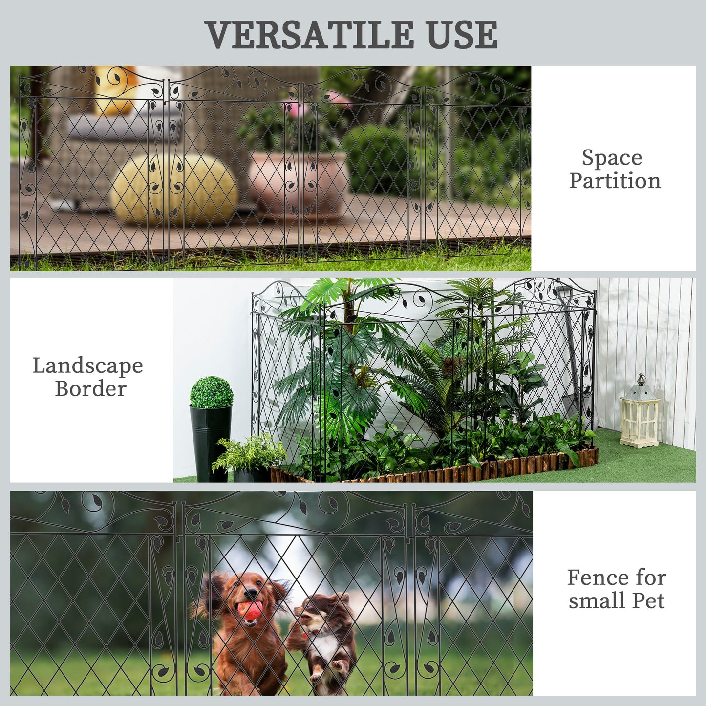 Garden Fence, 4 Pack Metal Fence Panels, 11.5' Animal Barrier & Decorative Border Flower Edging for Yard, Landscape, Patio, Outdoor Décor, 43" H, Wavey Vines