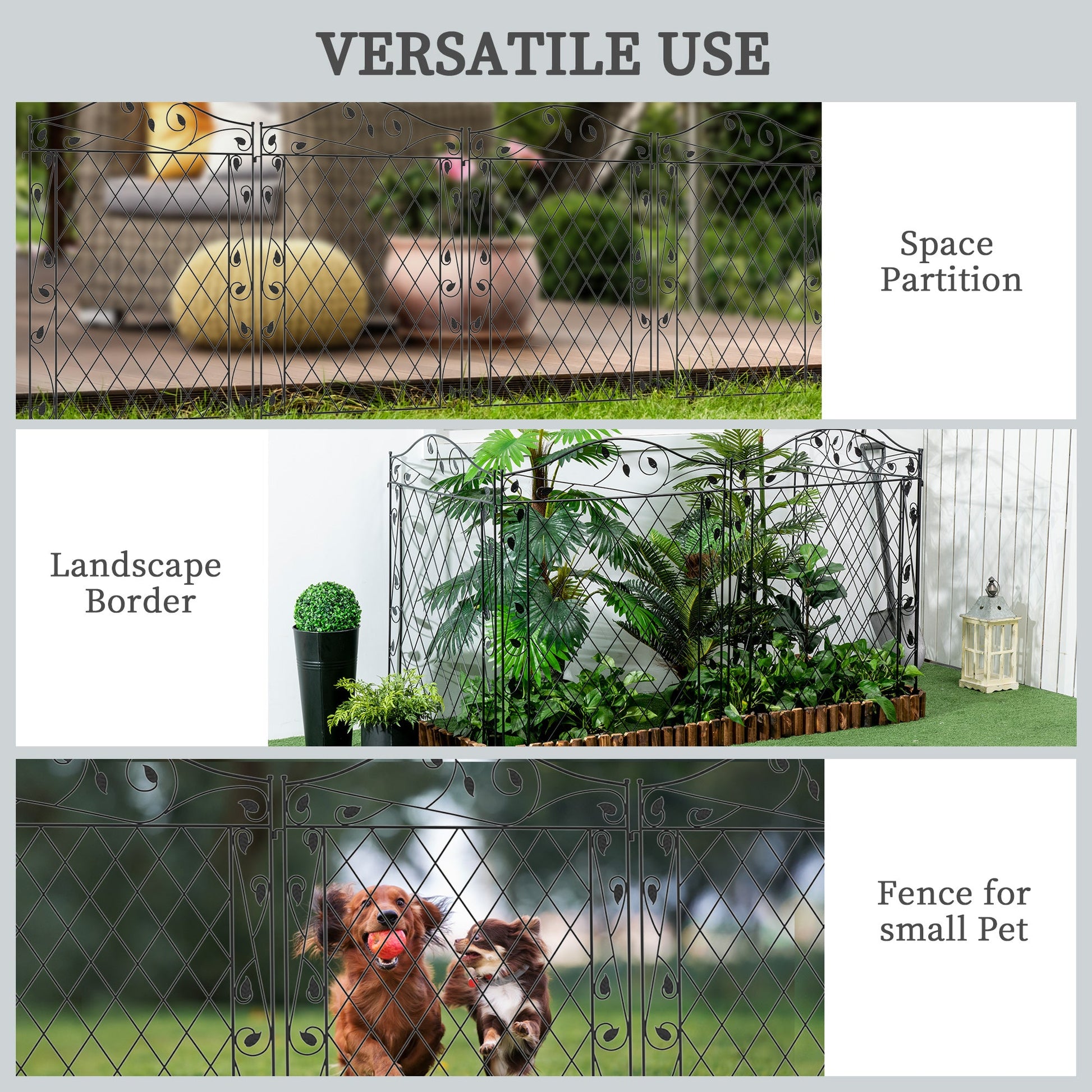 Garden Fence, 4 Pack Metal Fence Panels, 11.5' Animal Barrier & Decorative Border Flower Edging for Yard, Landscape, Patio, Outdoor Décor, 43" H, Wavey Vines
