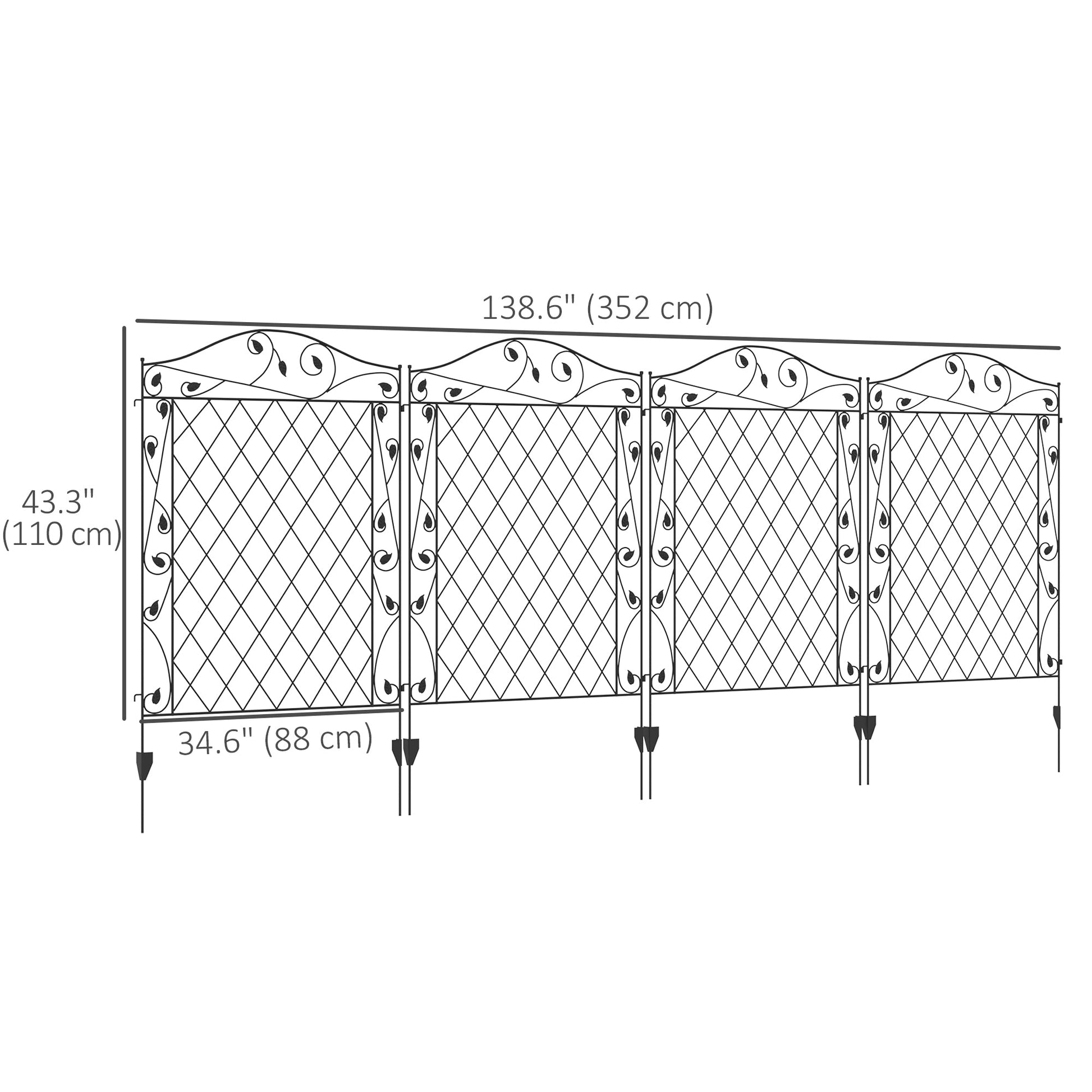 Garden Fence, 4 Pack Metal Fence Panels, 11.5' Animal Barrier & Decorative Border Flower Edging for Yard, Landscape, Patio, Outdoor Décor, 43" H, Wavey Vines