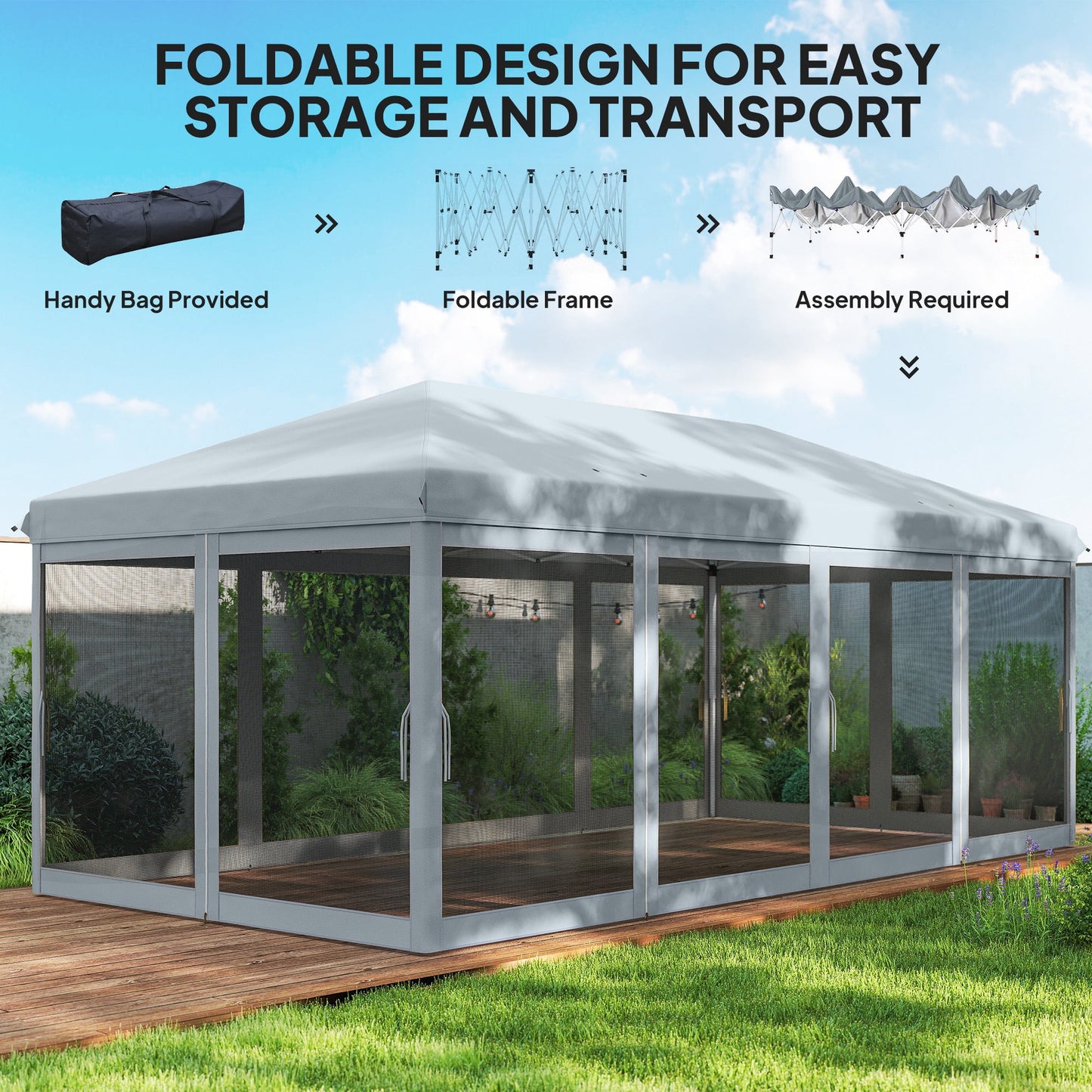 10' x 20' Pop Up Canopy Tent Gazebo with Removable Mesh Sidewall Netting, Carry Bag for Backyard Patio Outdoor, Grey