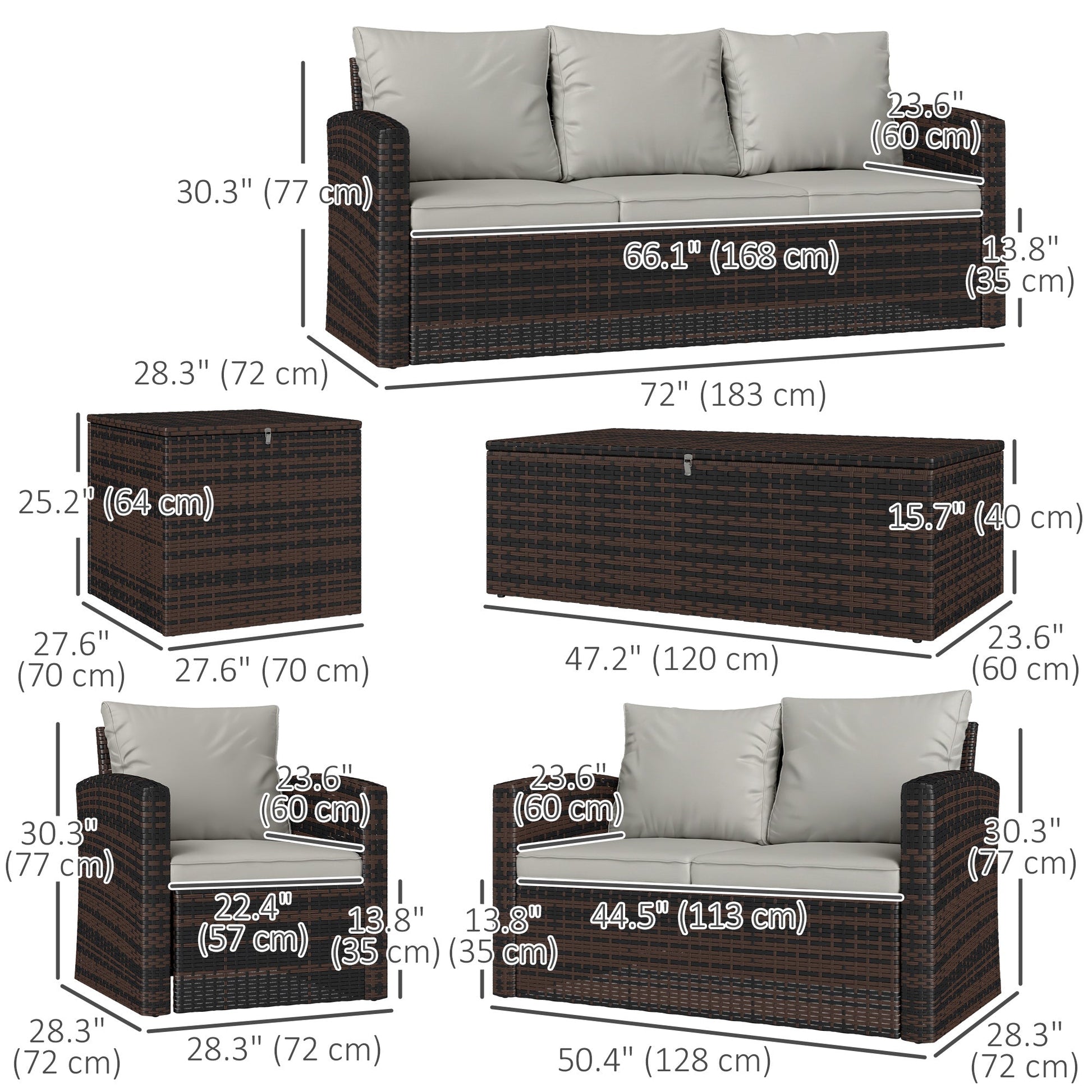 6 Pieces Wicker Patio Furniture Set with Cushions, 7-Seater Rattan Patio Sofa Set with Storage Coffee Table & Side Table, Sectional Outdoor Furniture Set, Cream White