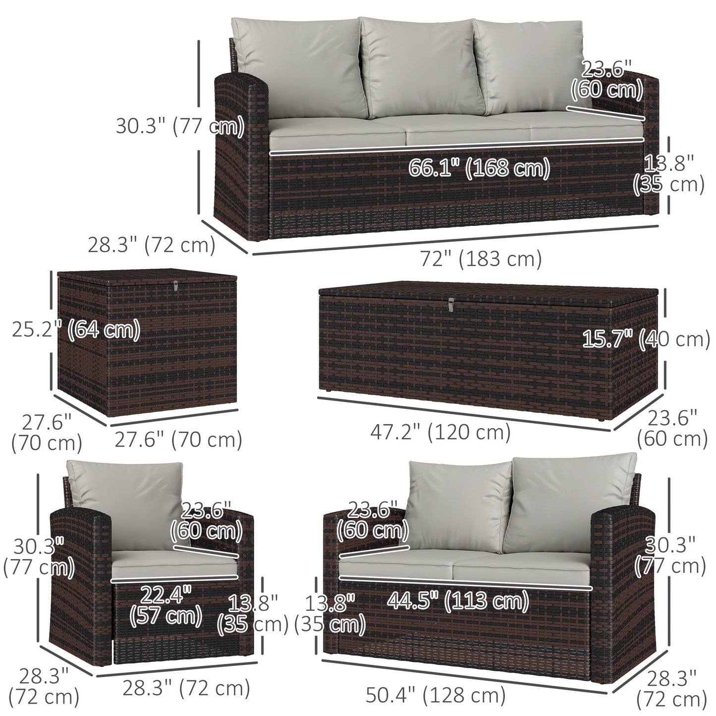 6 Pieces Wicker Patio Furniture Set with Cushions, 7-Seater Rattan Patio Sofa Set with Storage Coffee Table & Side Table, Sectional Outdoor Furniture Set, Cream White
