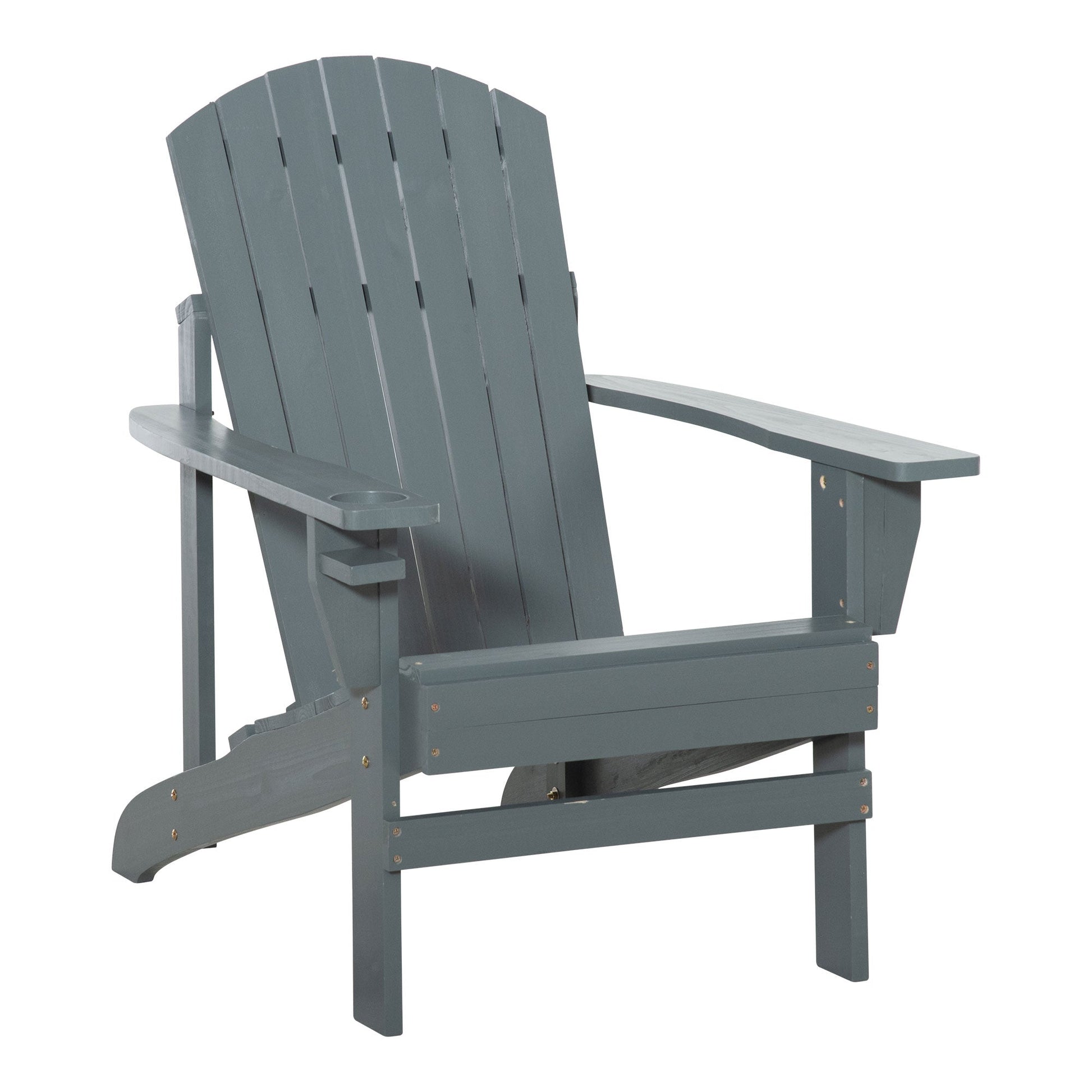 Classic Adirondack Chair Muskoka Chair, Garden Deck Chair with Cup Holder for Patio, Indoor, Backyard, Dark Grey