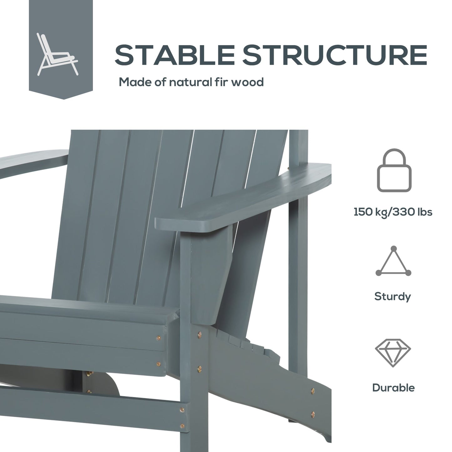 Classic Adirondack Chair Muskoka Chair, Garden Deck Chair with Cup Holder for Patio, Indoor, Backyard, Dark Grey