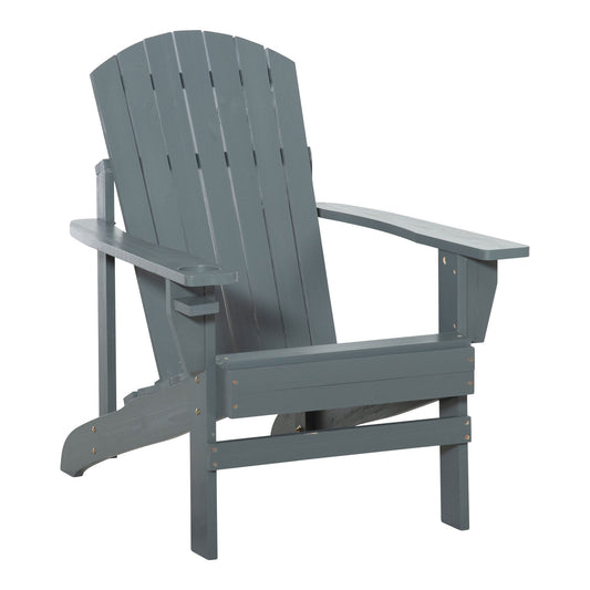 Classic Adirondack Chair Muskoka Chair, Garden Deck Chair with Cup Holder for Patio, Indoor, Backyard, Dark Grey