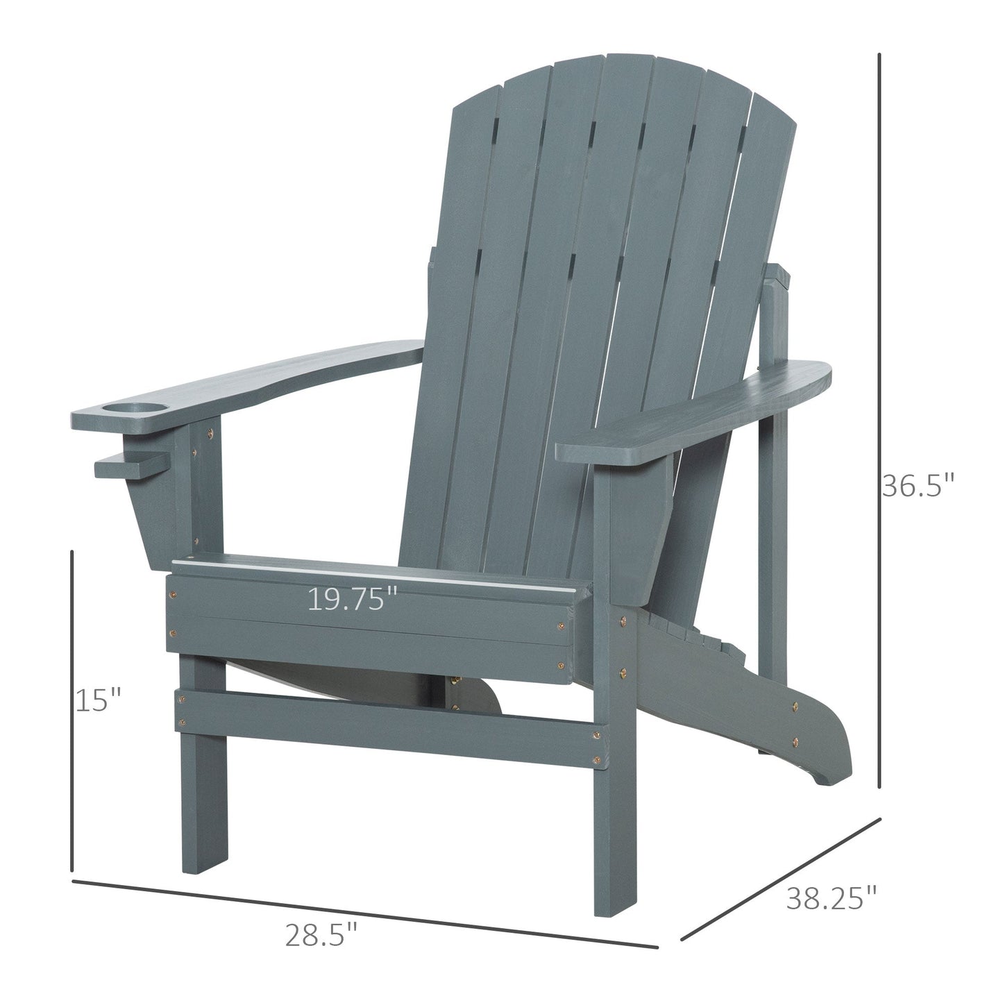 Classic Adirondack Chair Muskoka Chair, Garden Deck Chair with Cup Holder for Patio, Indoor, Backyard, Dark Grey