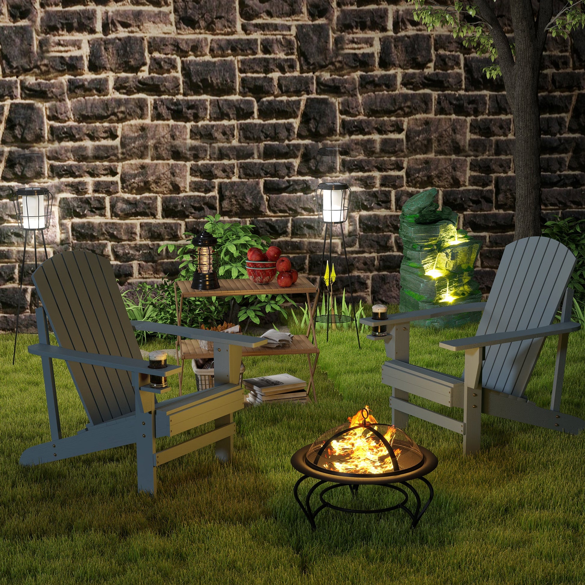 Classic Adirondack Chair Muskoka Chair, Garden Deck Chair with Cup Holder for Patio, Indoor, Backyard, Dark Grey