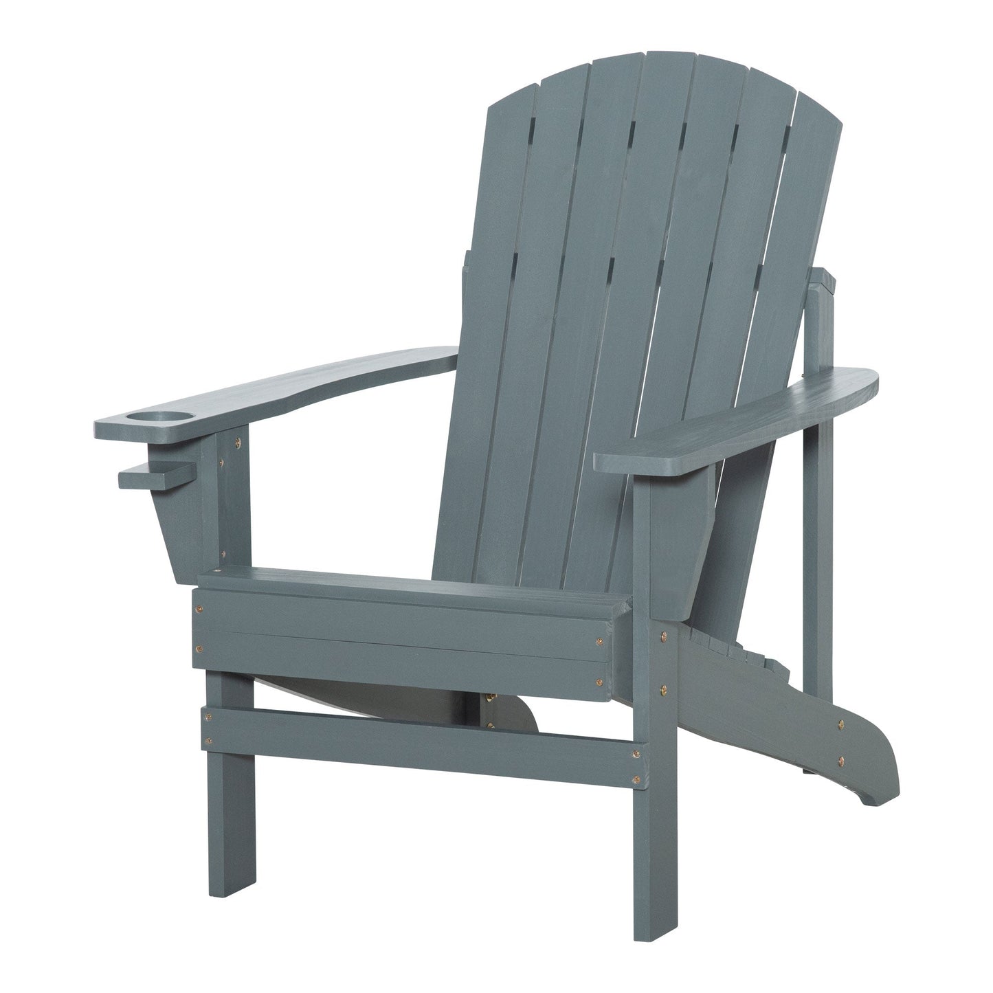 Classic Adirondack Chair Muskoka Chair, Garden Deck Chair with Cup Holder for Patio, Indoor, Backyard, Dark Grey