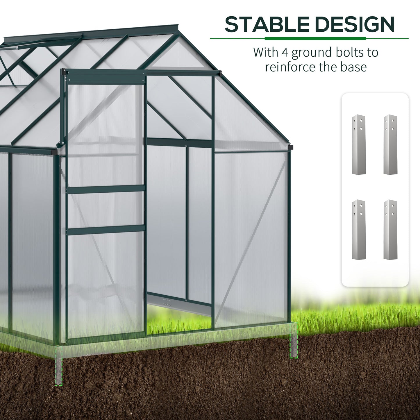 6' x 8' x 6.5' Polycarbonate Greenhouse, Walk-in Green House with Adjustable Roof Vent Galvanized Base Sliding Door Rain Gutter for Outdoor Garden Backyard, Green