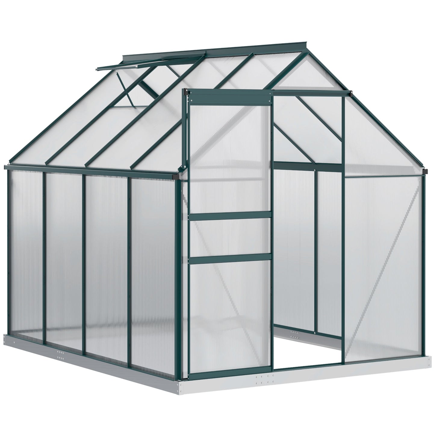 6' x 8' x 6.5' Polycarbonate Greenhouse, Walk-in Green House with Adjustable Roof Vent Galvanized Base Sliding Door Rain Gutter for Outdoor Garden Backyard, Green
