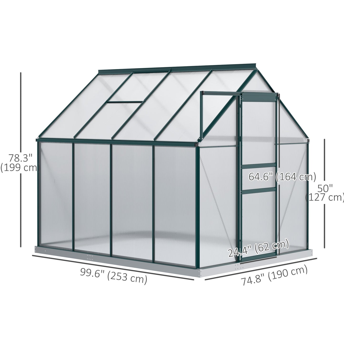 6' x 8' x 6.5' Polycarbonate Greenhouse, Walk-in Green House with Adjustable Roof Vent Galvanized Base Sliding Door Rain Gutter for Outdoor Garden Backyard, Green